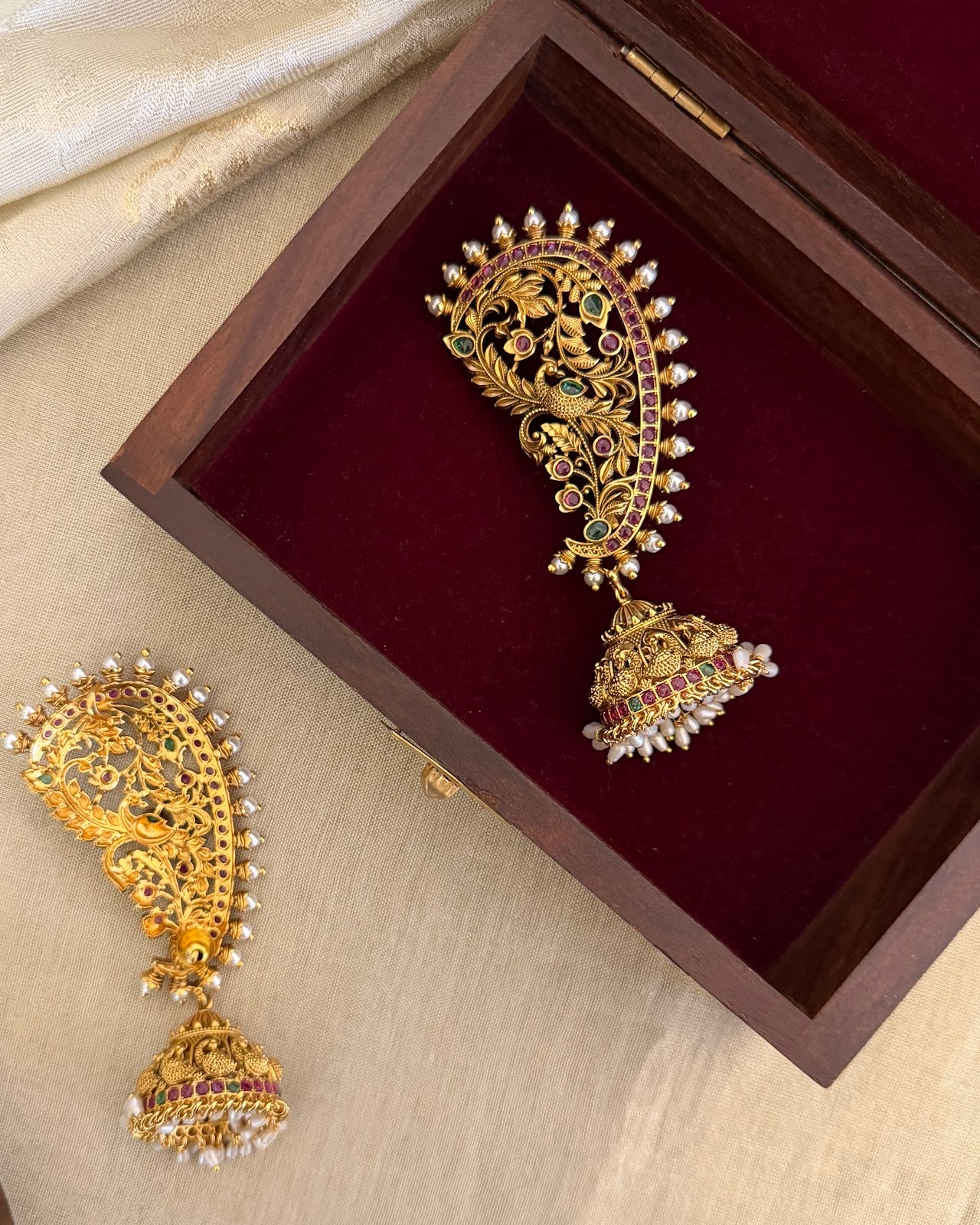 Regal Peacock Ear Cuff Jhumkas Royal Kundan ER401