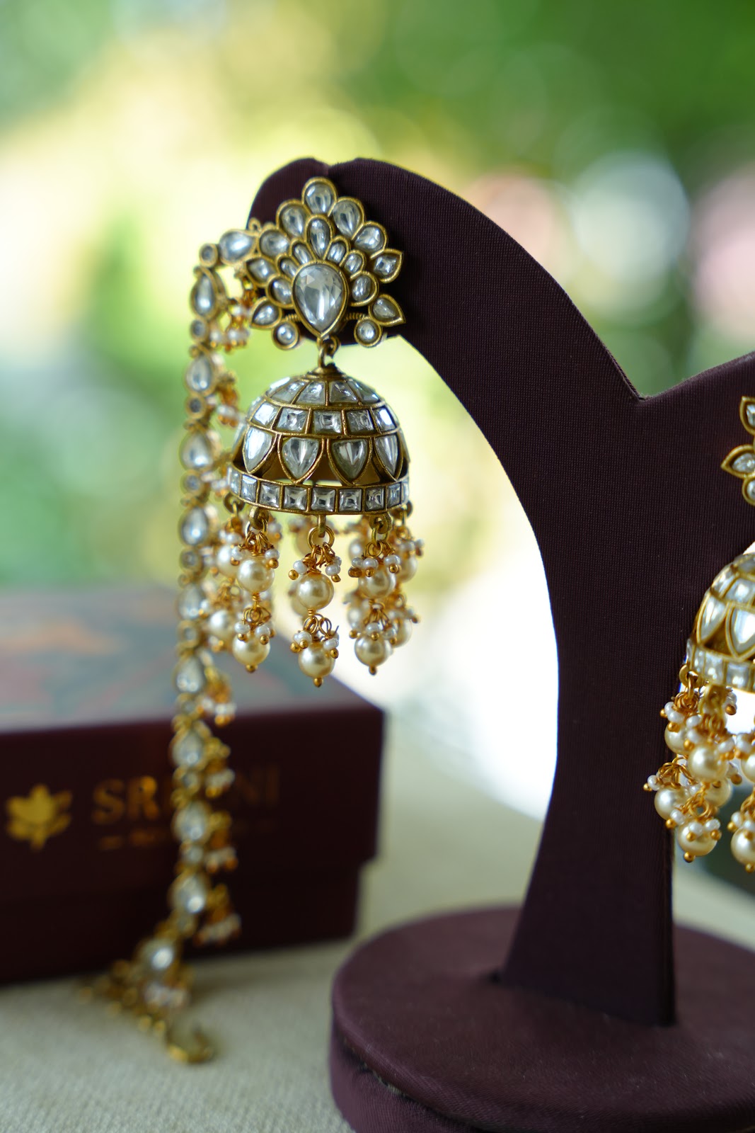 White Kundan Floral Earrings with Ear Chain | Handmade Gold Plated | ER514