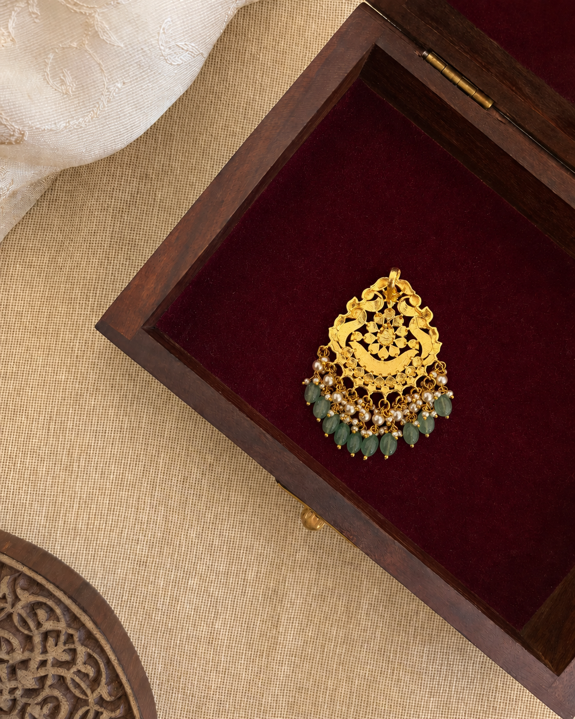 Multicolor Peacock Jadau Kundan Pendant | Pearl Hangings | Handmade Gold Plated | HA375