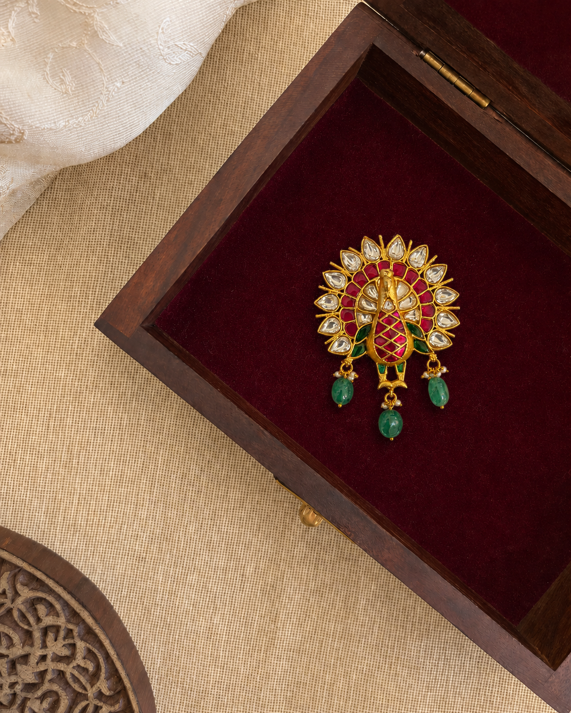 Royal Peacock Floral Hair Pendant | Handmade Gold Plated | HA377