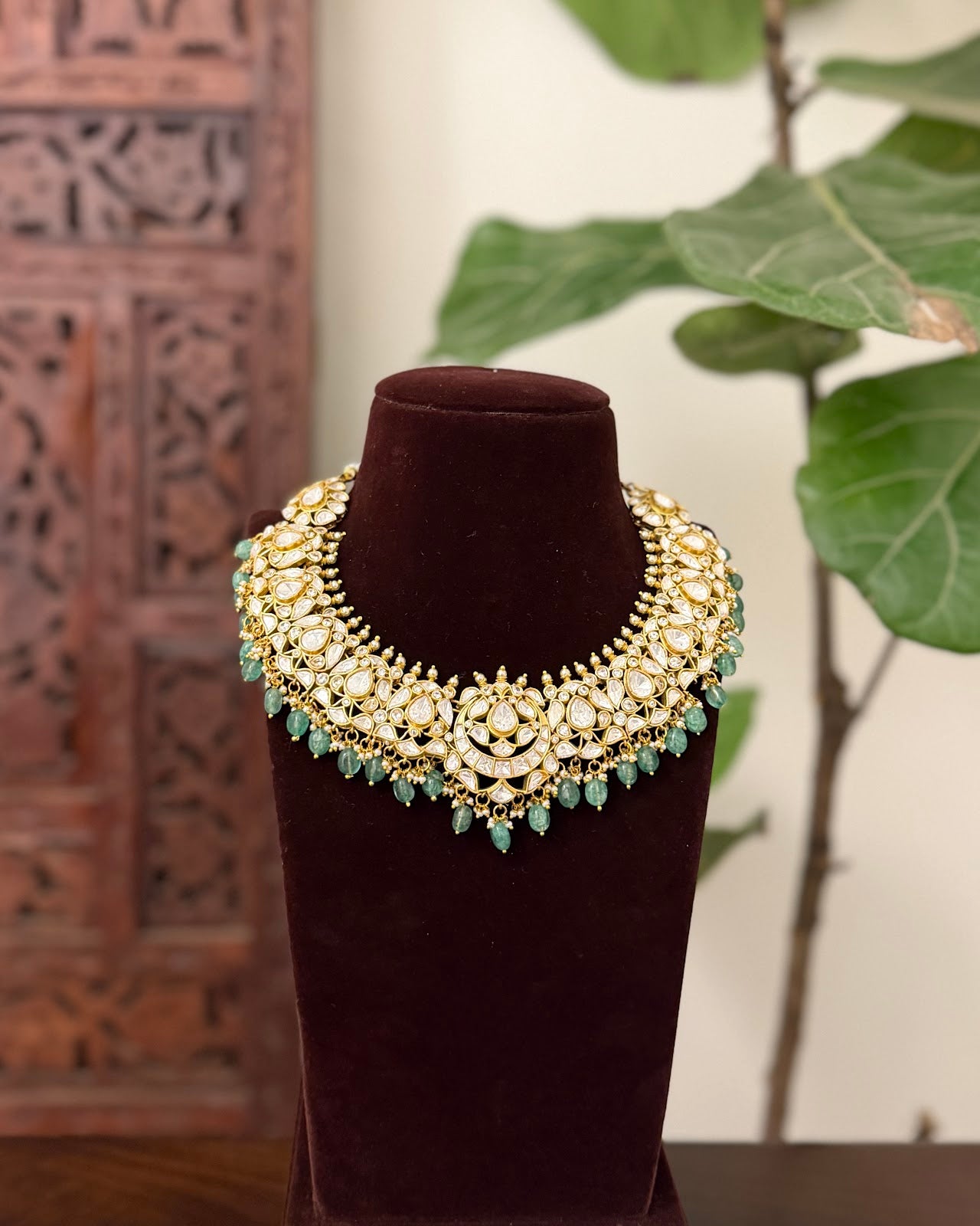 Mossanite Kundan Statement Necklace Set | Handmade Gold Plated | NC796