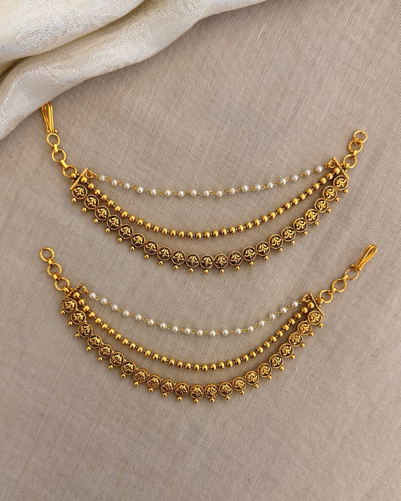 Traditional Antique Gold 3-Layer Ear Chain EC199