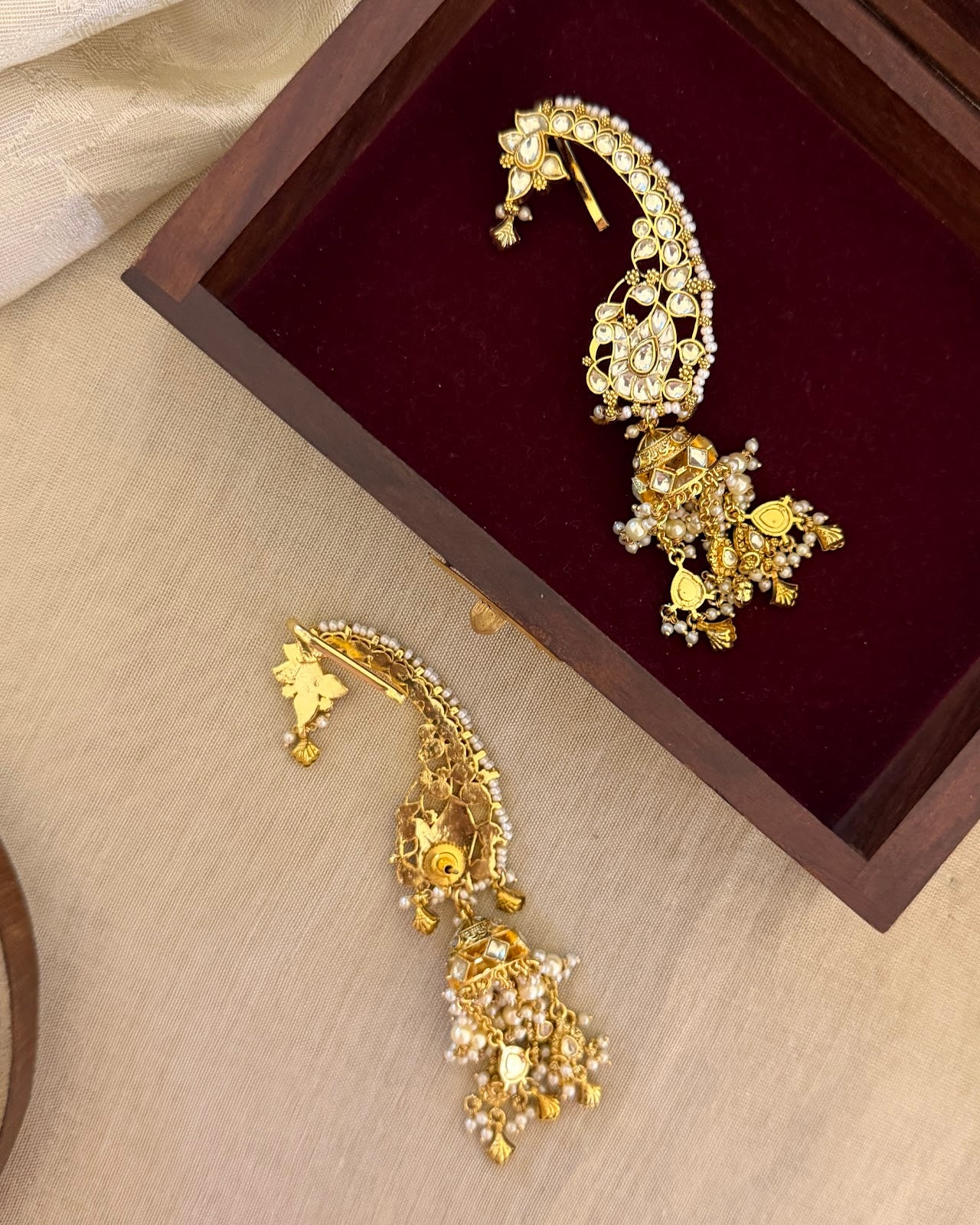 White Kundan Peacock Ear Cuff Jhumkas ER406
