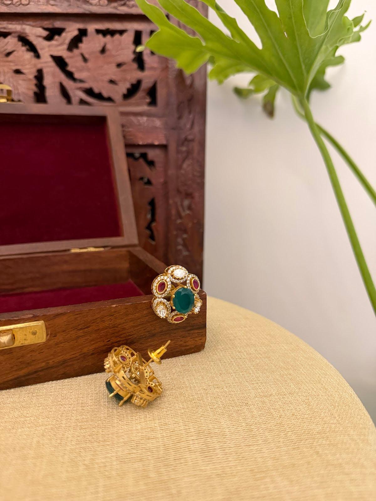 Ruby & Green Floral Stud Earrings | ER410