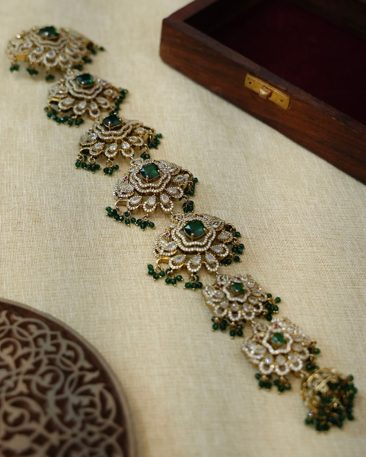 Traditional Long AD Stone Hair Accessory | Green | HA425