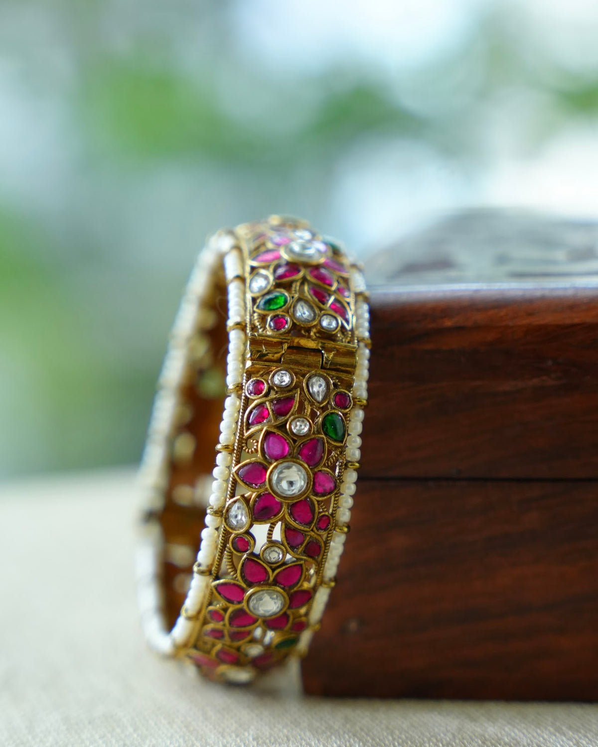 Handcrafted Multicolour Jadau Kundan Kada Bangles with Pearl Detailing | BA169 | BA170 | BA171