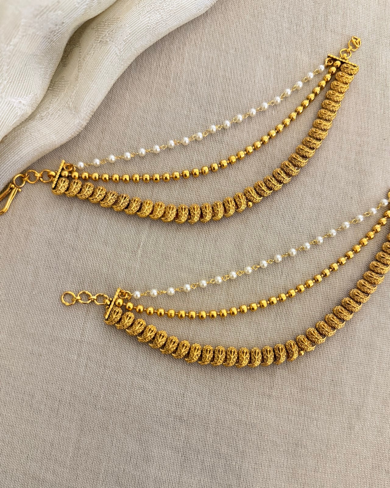 Gold Finish Three-Layer Ear Chain EC204