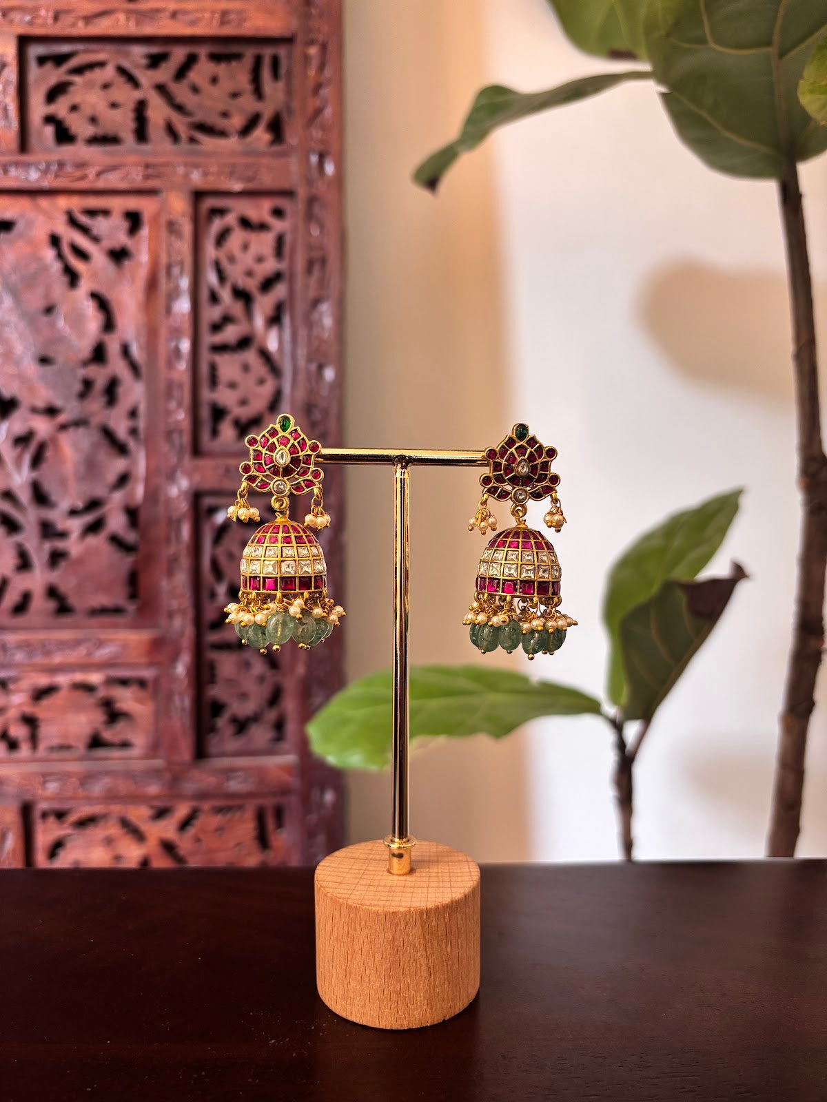 Multicolor Floral Jadau Kundan Jhumkas | Handmade Gold Plated | ER455