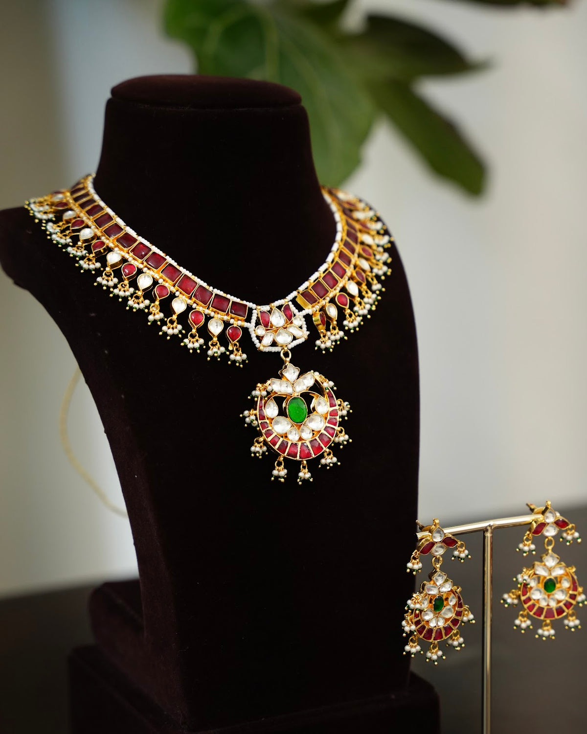 Traditional Pachi Kundan Beaded Necklace Set with Matching Earrings & Pearl Beads | Handmade Gold Plated | NC946
