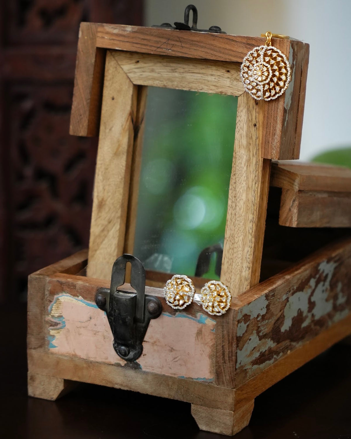 Classic White AD Stone Pendant and Earrings Set | Handmade Gold Plated | NC909