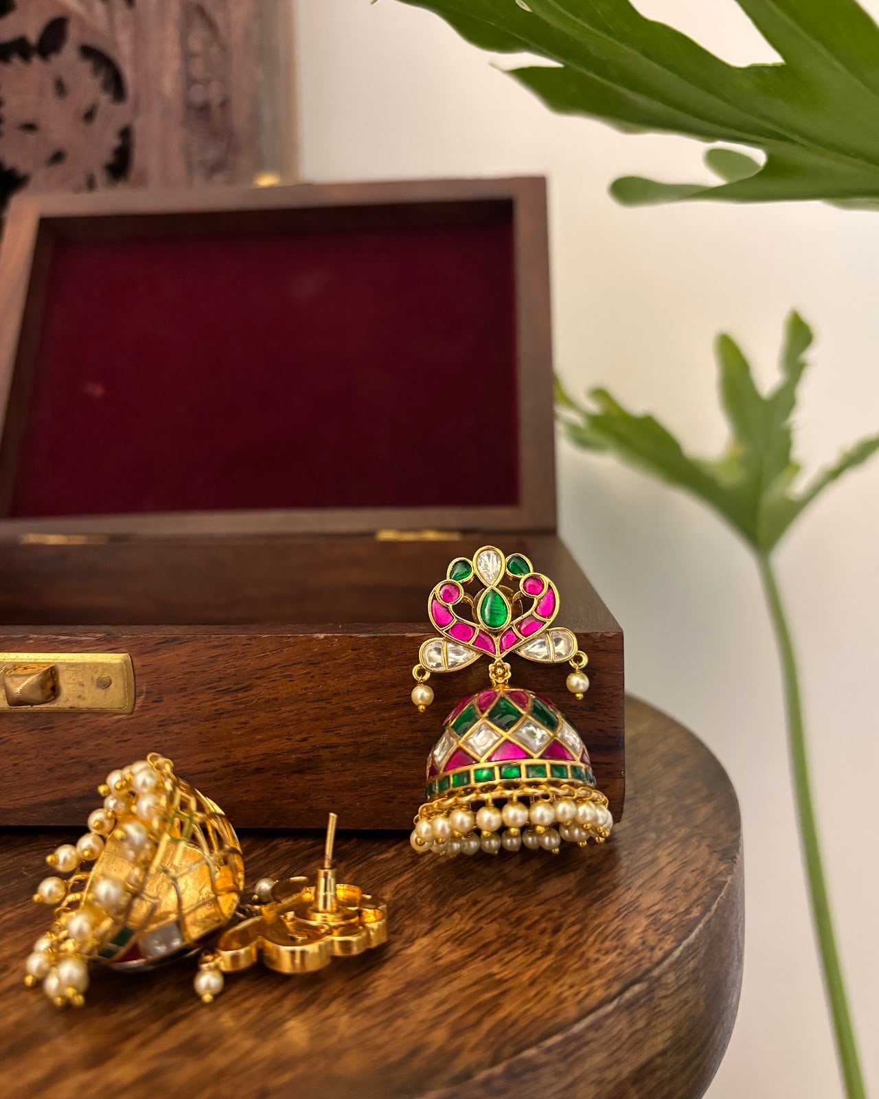 Multicolor Floral Jadau Kundan Jhumkas | ER407