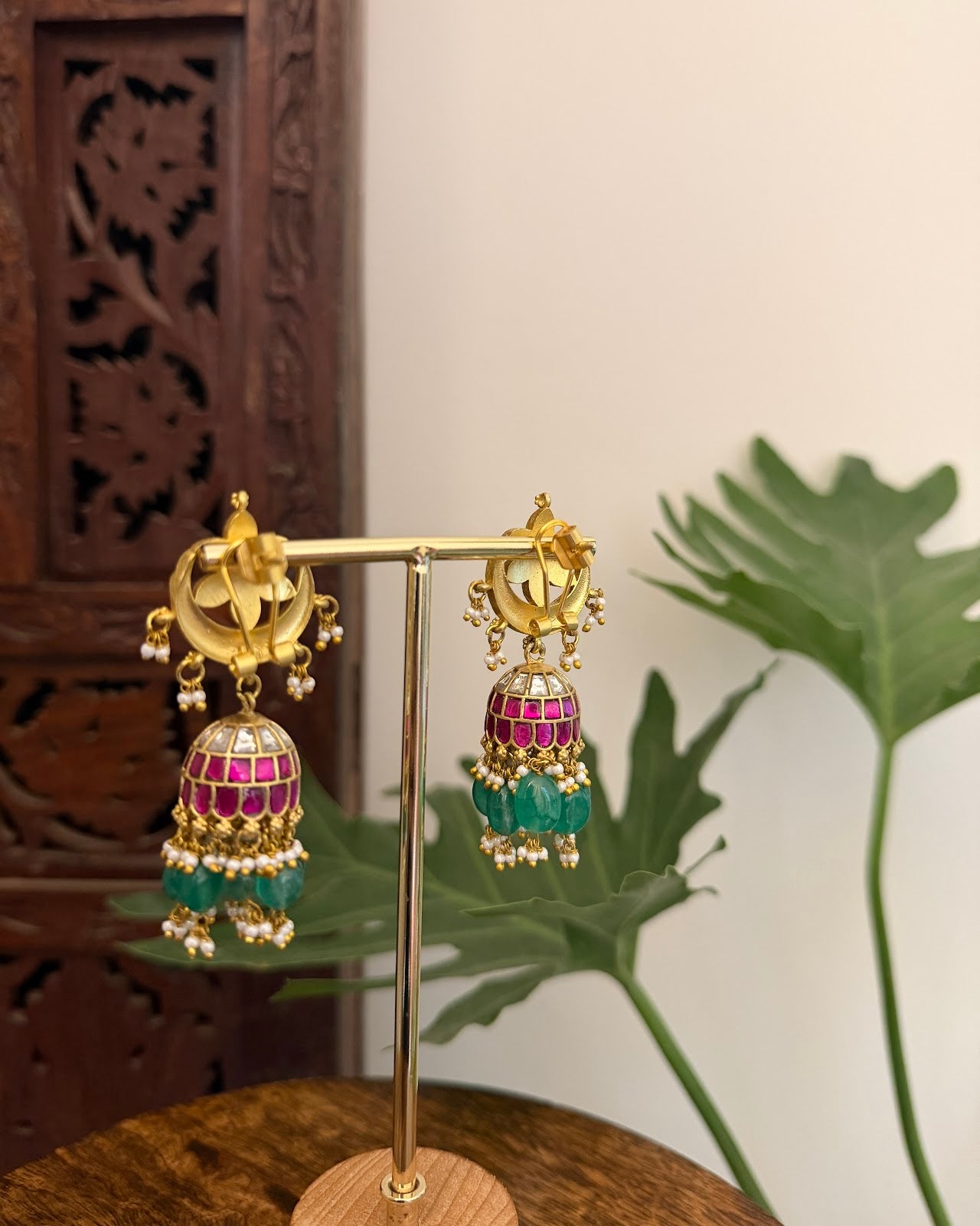 Multicolor Floral Jadau Kundan Jhumkas ER389