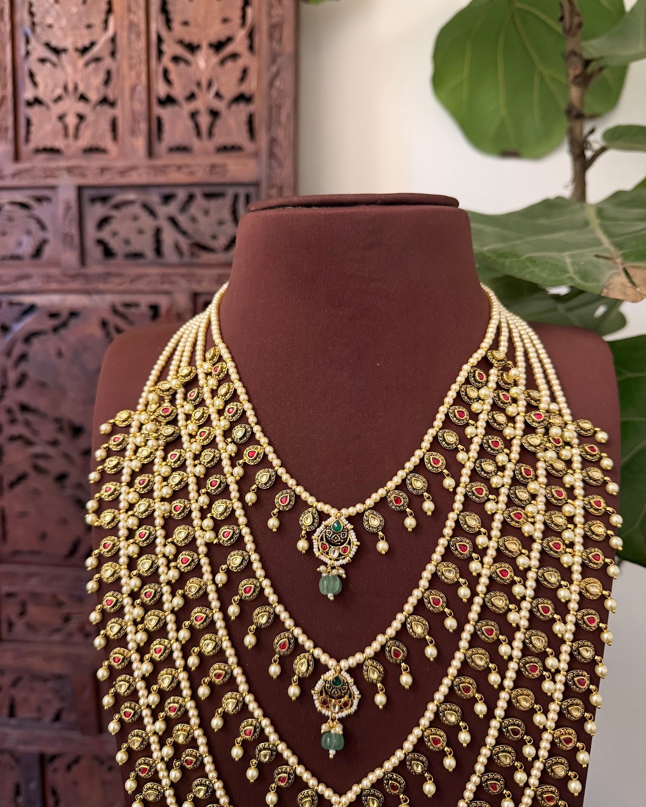 Statement Rani Haar or Panch Lada Necklace with Matching Jhumkas | Handmade Gold Plated | NC811