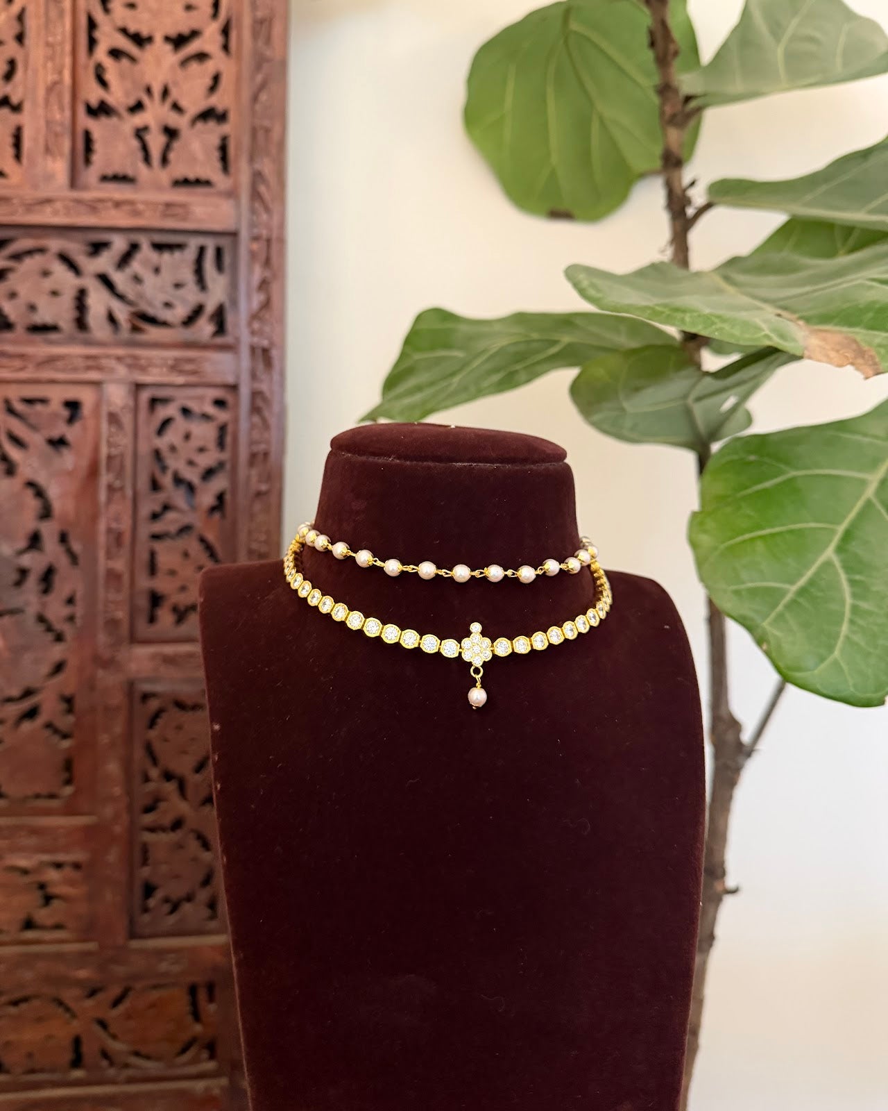 Layered Attigai Necklace with Earrings | Handmade Gold Tone | NC809