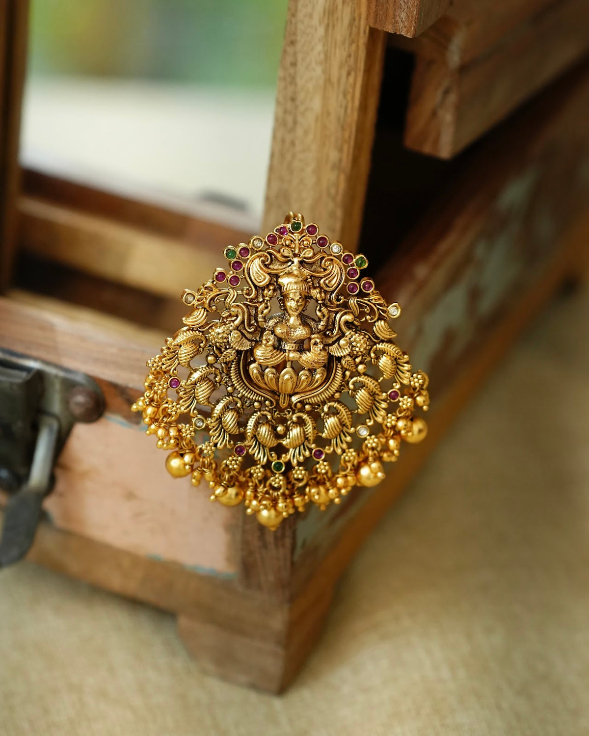 Royal Lakshmi Peacock Hair Pendant | Antique Gold Finish | HA433