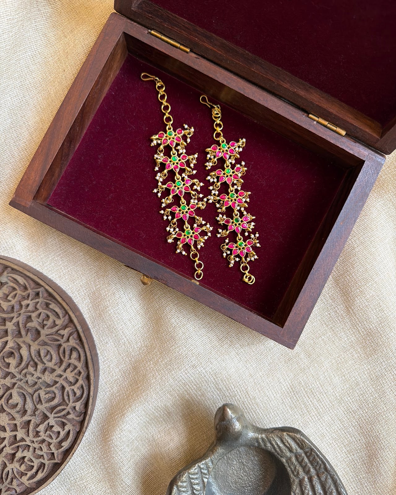 Multicolour Floral Ear Chain | Handmade Gold Plated | EC240
