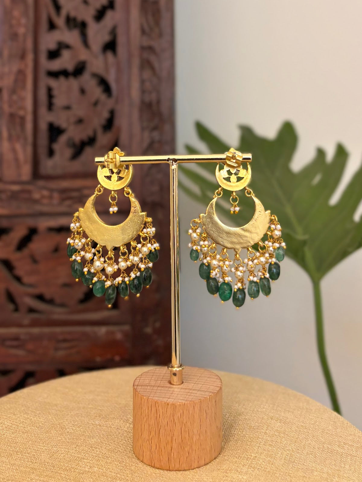 Bridal Jadau Kundan Peacock Chandbali Earrings with Pearls & Strawberry Beads | Handmade Gold Plated | ER427