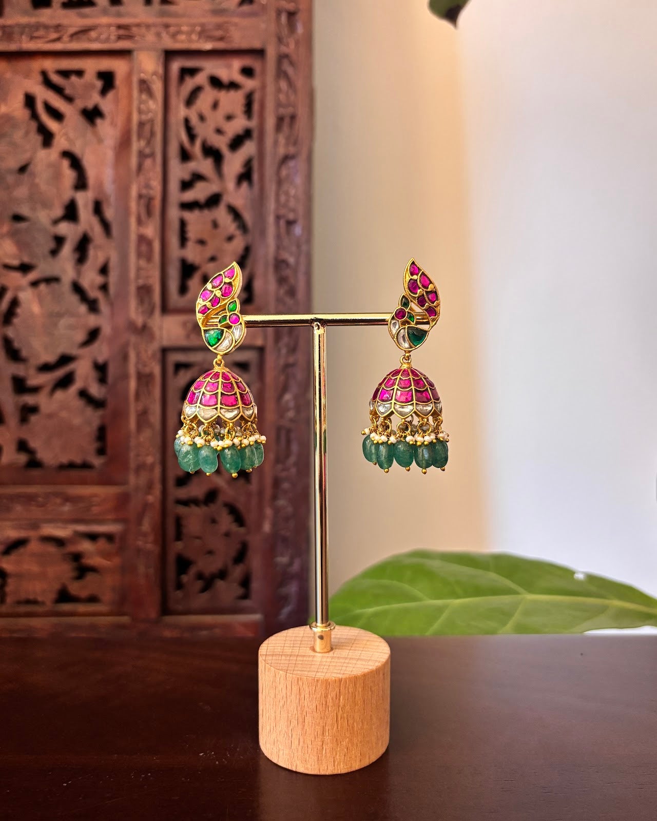 Royal Peacock Multicolor Jadau Kundan Jhumkas | Handmade Gold Plated | ER482