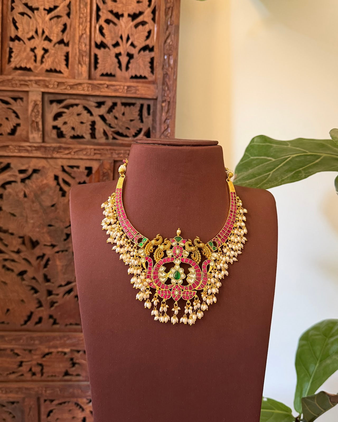 Jadau Kundan Guttapusalu Kanti Peacock Necklace | Handmade Gold Plated | NC844