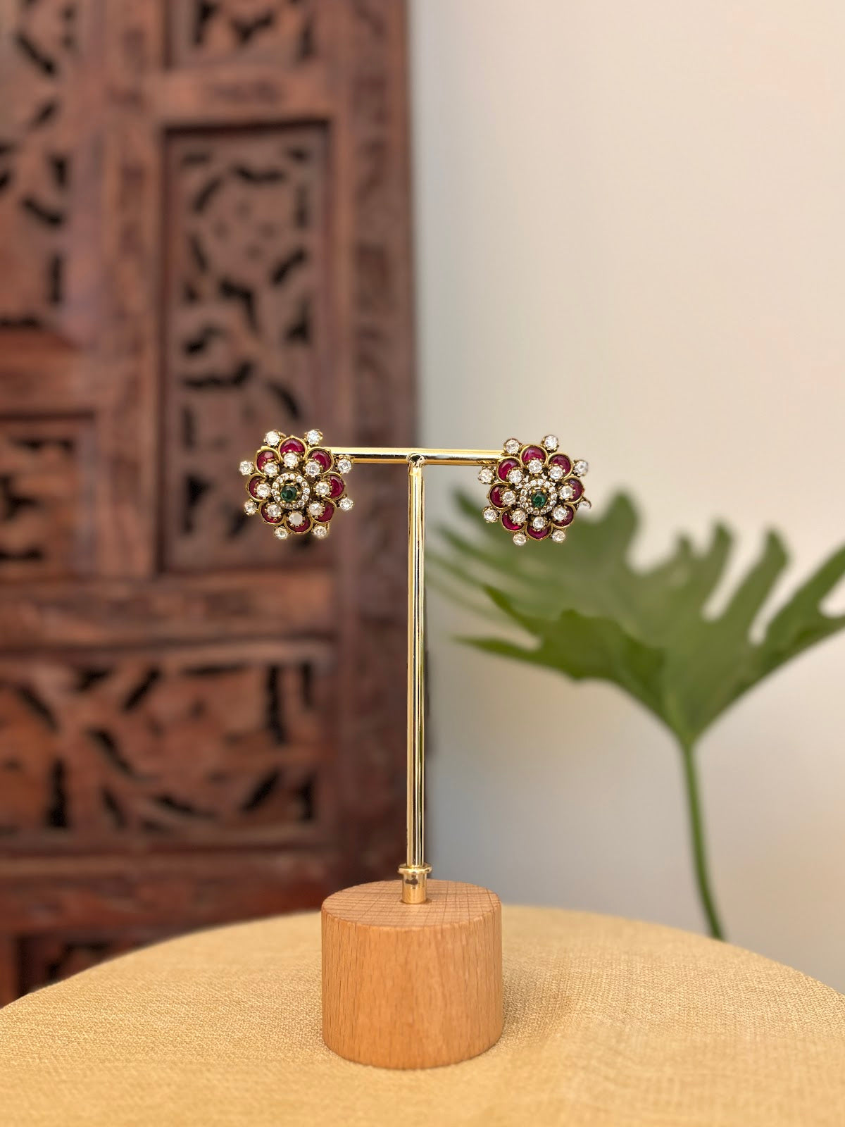 Blooming Ruby Green Studs | ER431