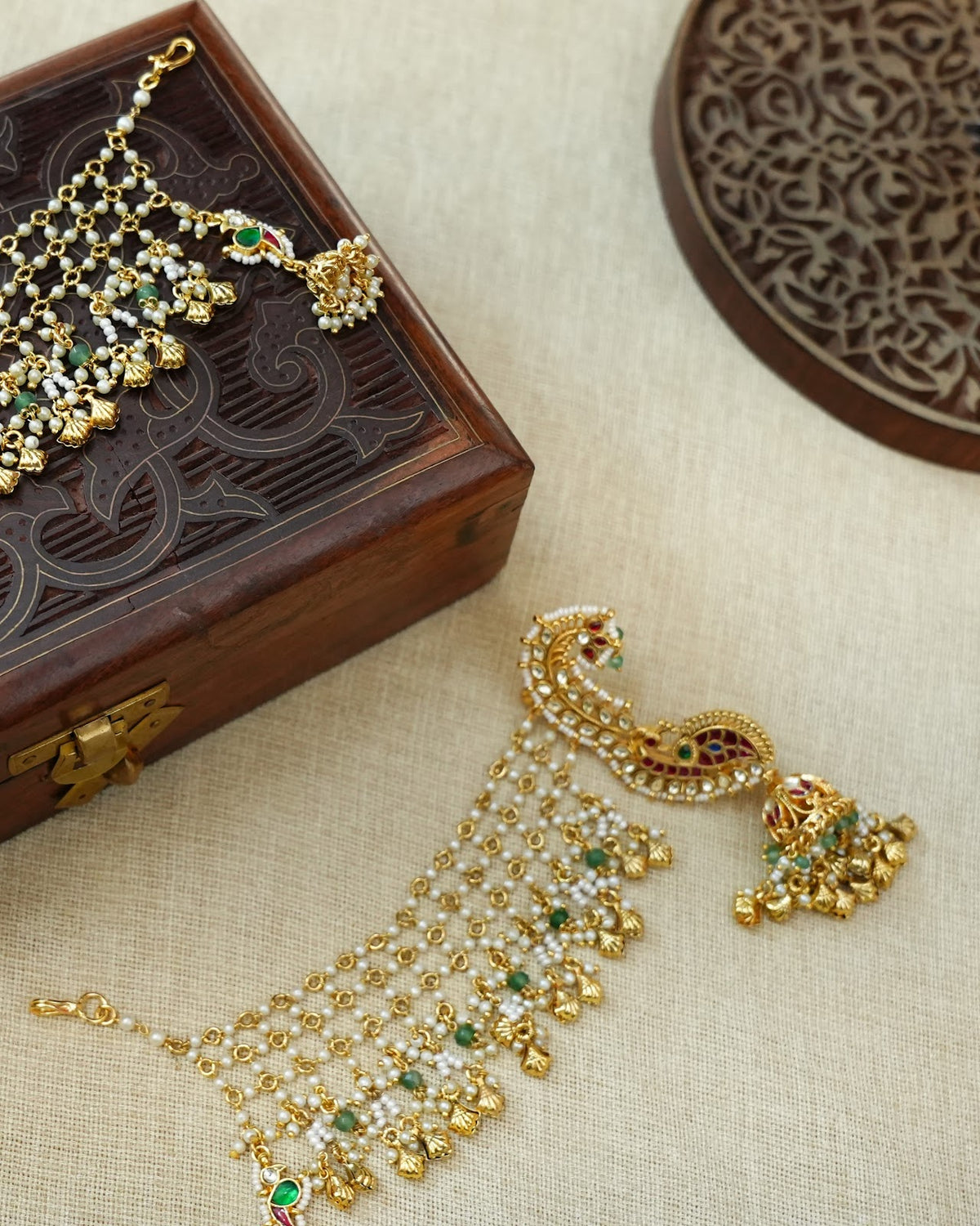 Peacock Statement Multicolor Jhumkas with Ear Chain | Handmade Gold Plated | ER513