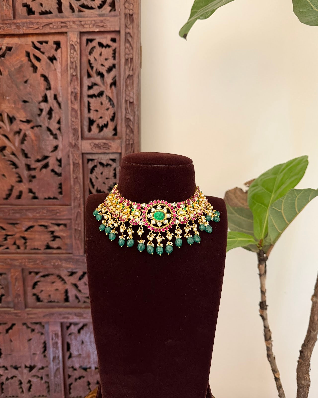 Classic Multicolor Kundan Floral Necklace | Handmade Gold Plated | NC780