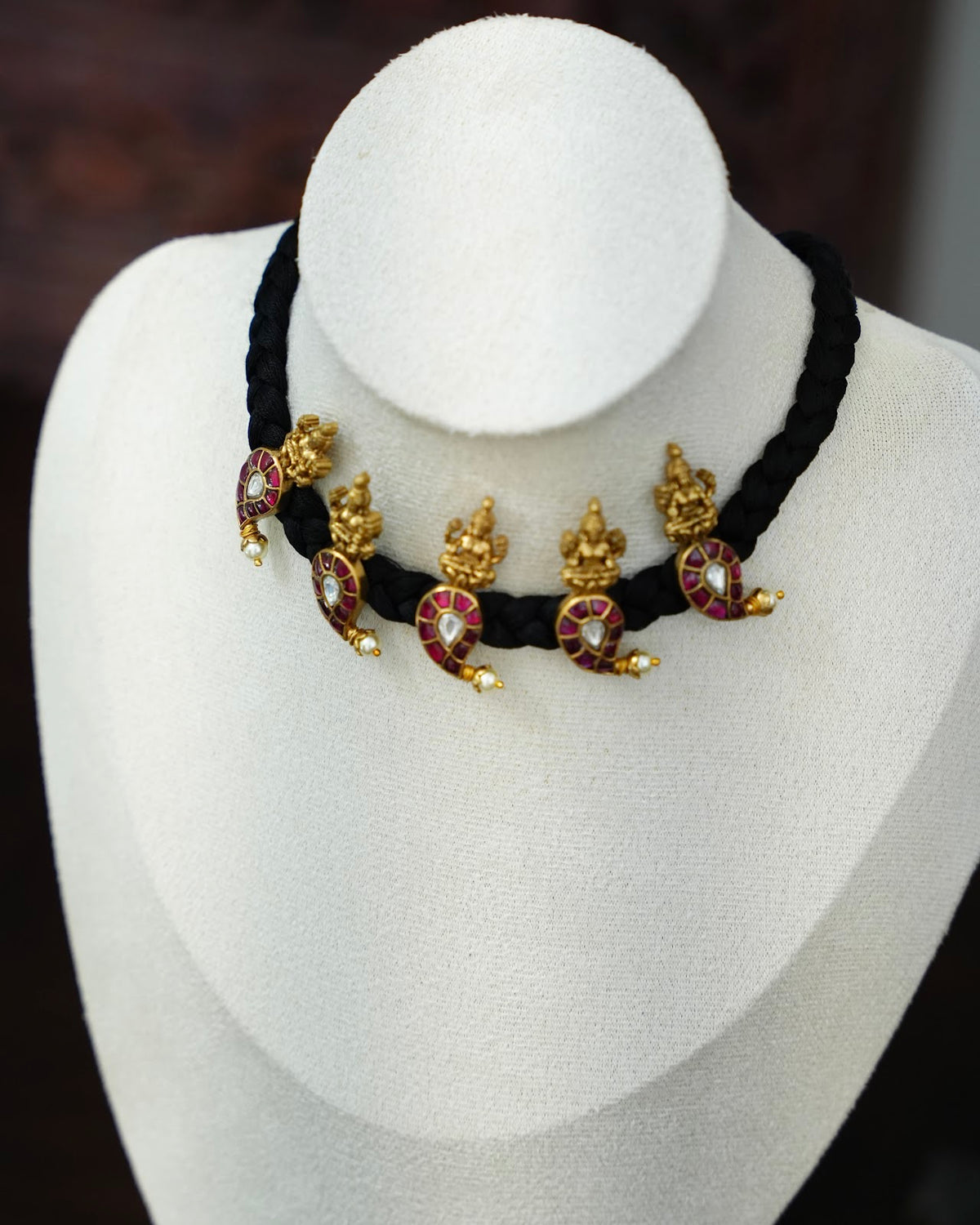 Vintage Black Thread Chain with Kundan Mango & Lakshmi Beads | Handmade | NC921