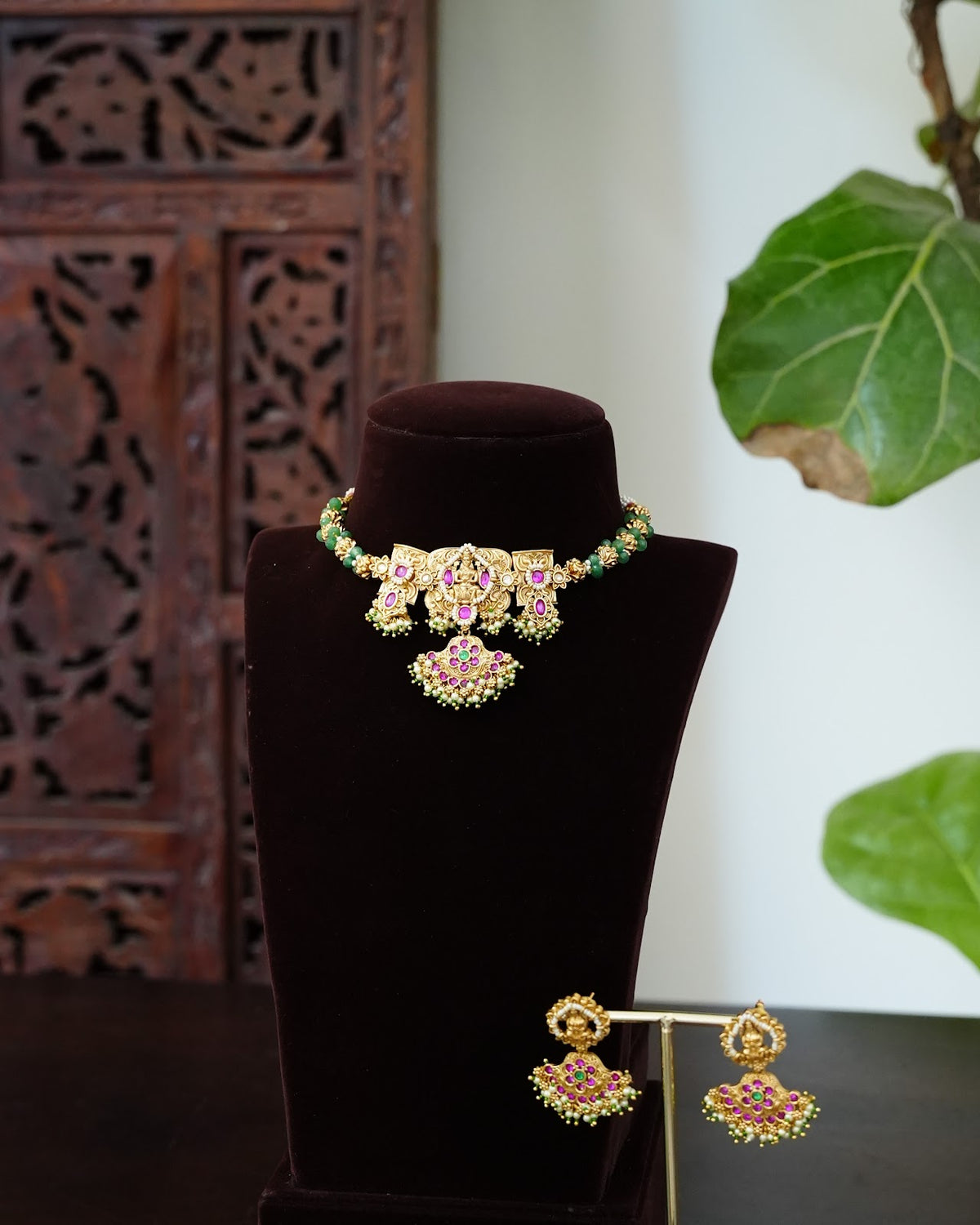 Lakshmi Floral Kundan Gold Finish Necklace Set | Handmade Gold Plated | NC896