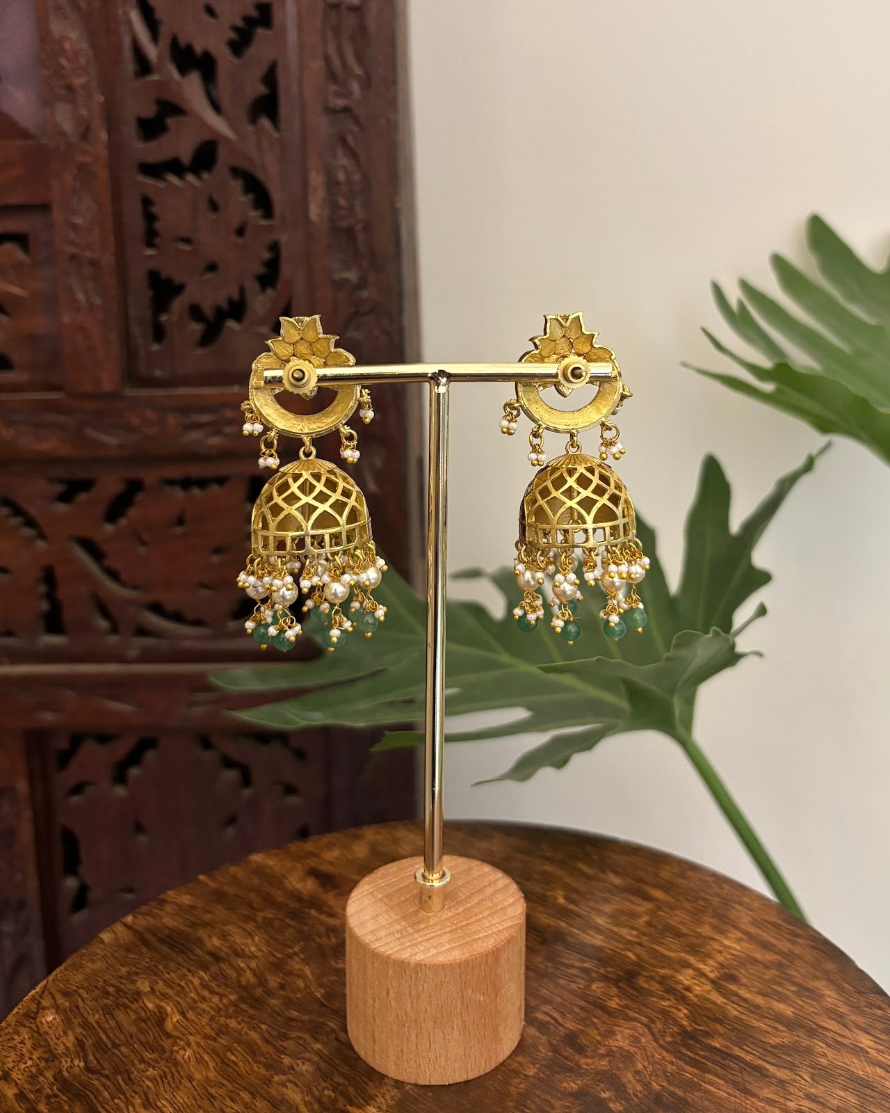 Multicolor Floral Jadau Kundan Jhumkas with Pearl Hangings ER398
