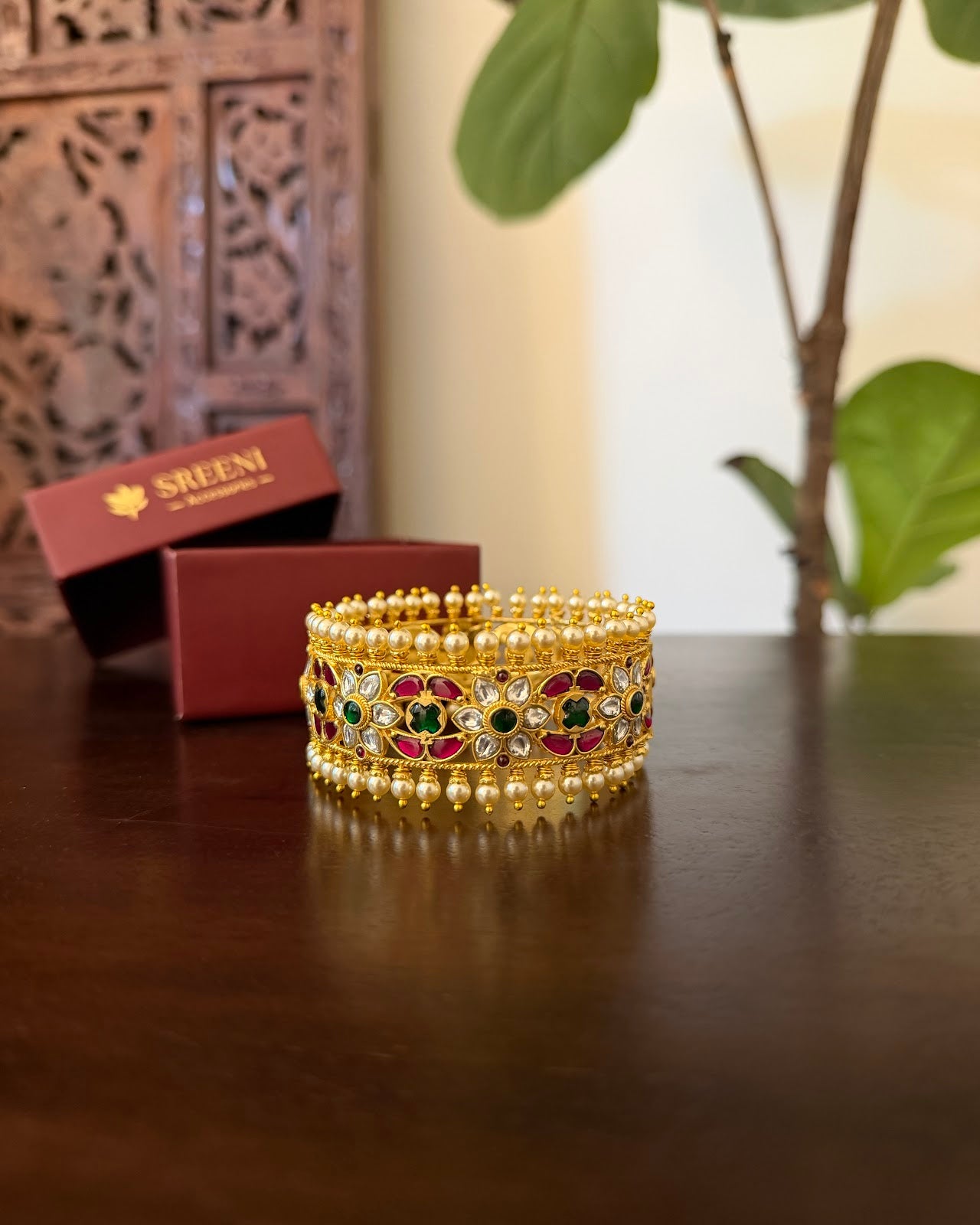 Jadau Kundan Statement Bangle with Pearl Detailing | Handmade Gold Plated | BA100 | BA101 | BA102