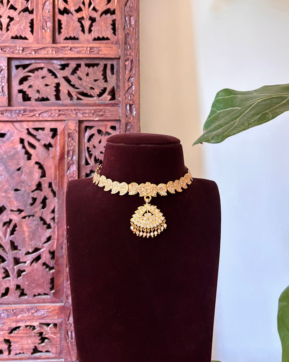 Vintage South Indian Attigai Necklace | Timeless Heritage Gold Tone | NC866