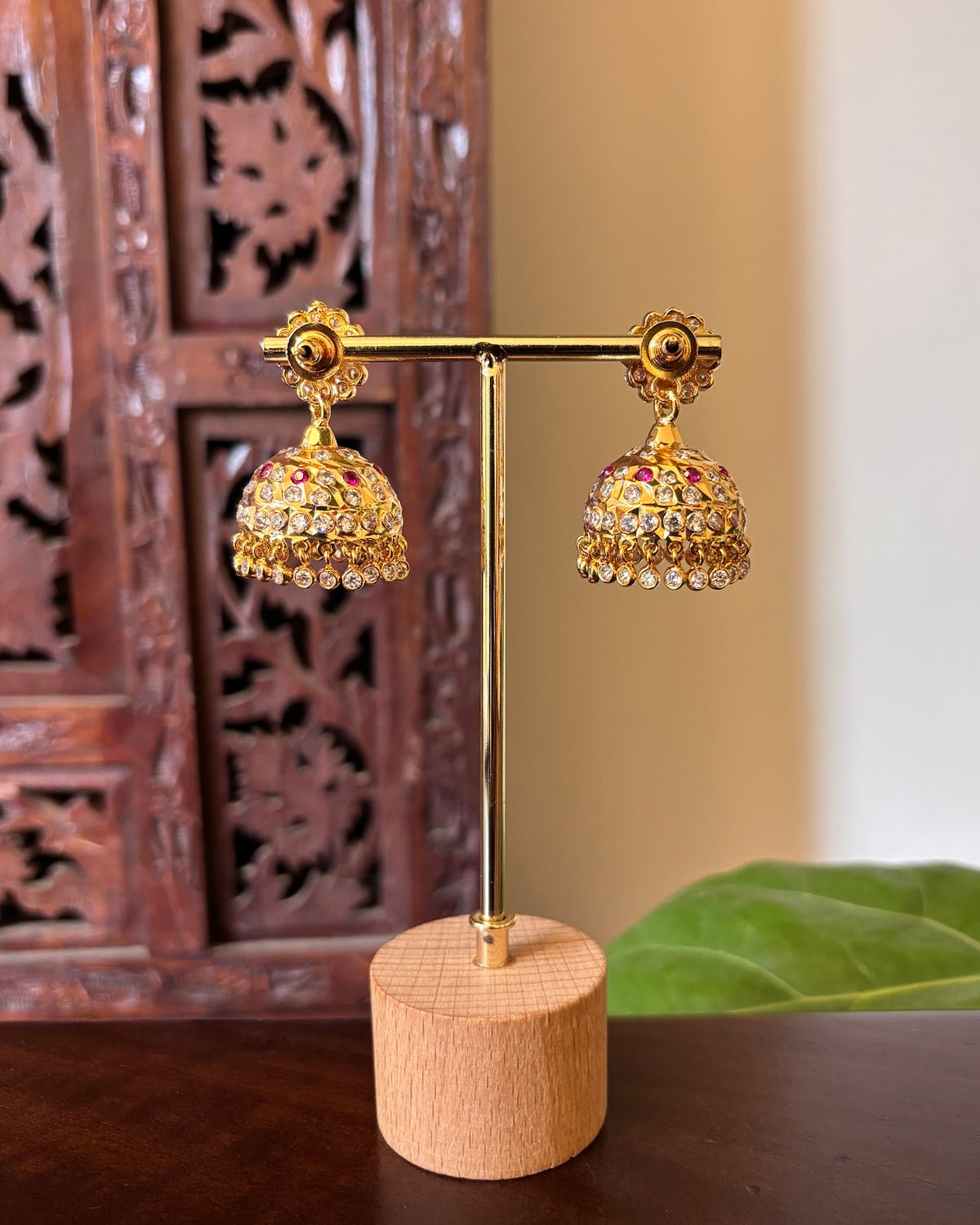 Vintage Impon Jhumkas | Ruby | Handmade Gold Tone | ER507