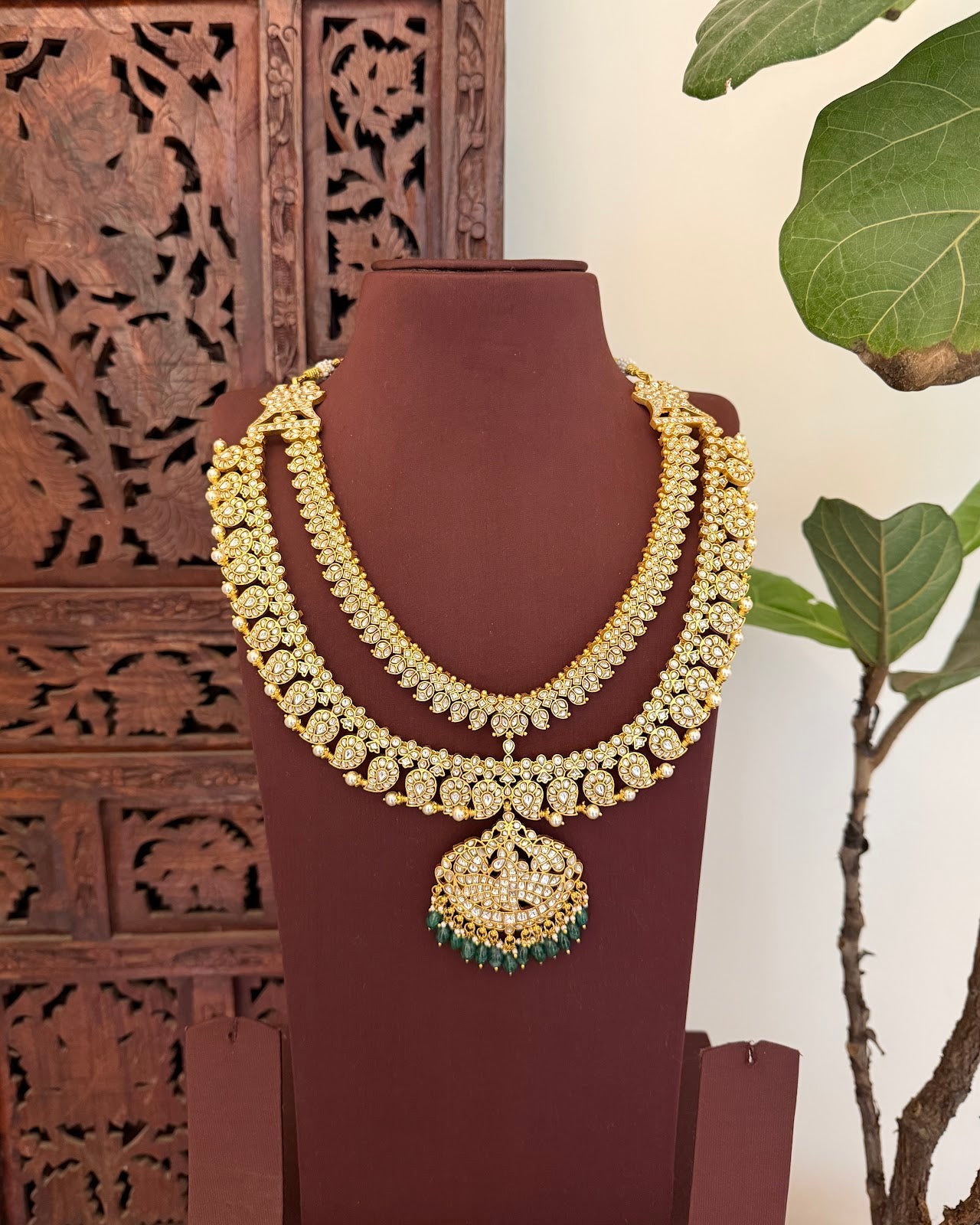 Bridal Royal Kundan Mango Haram | White | Handmade Gold Plated | NC731