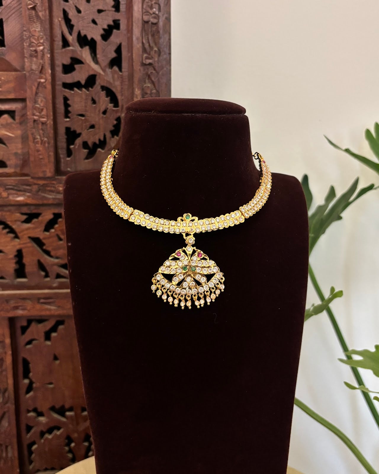 Floral Motif Impon Pendant Attigai Necklace Multicolour - NC685