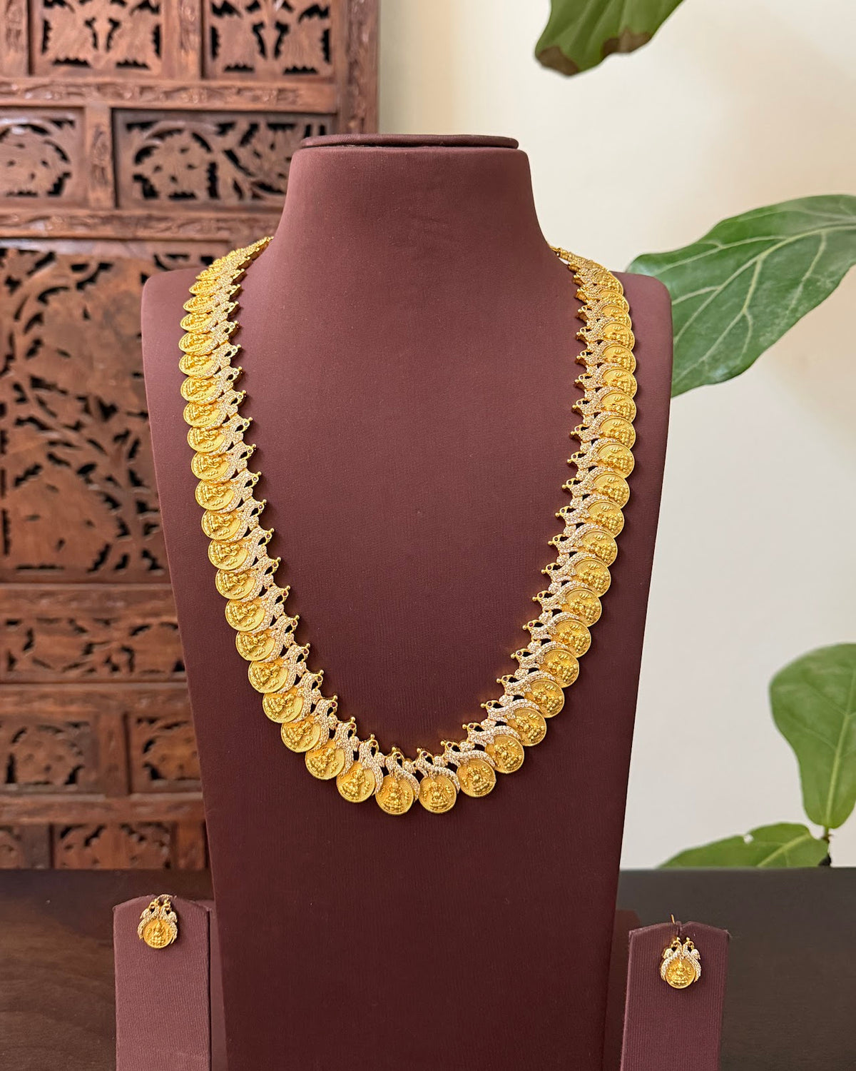 Peacock Kaasu Haram with Earrings | Handmade Gold Plated | NC924