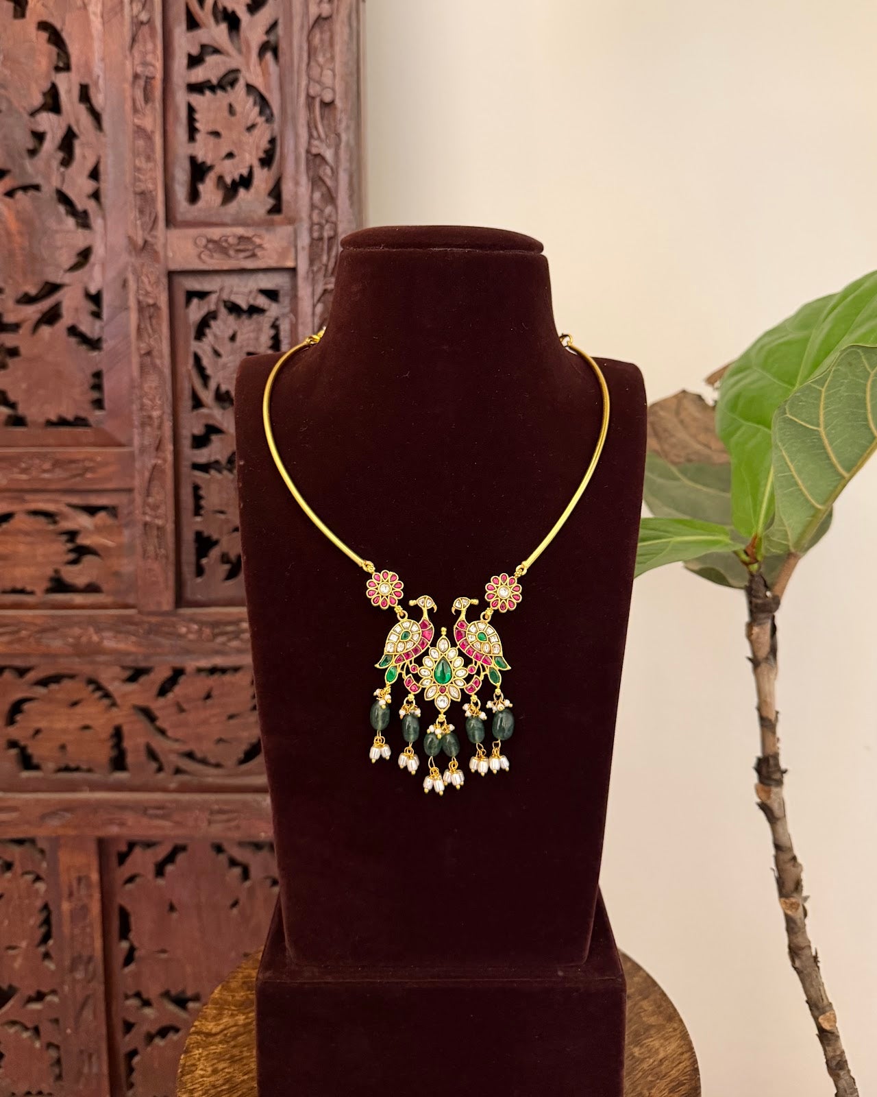 Elegant Peacock Jadau Kundan Pendant Necklace | Handmade Gold Plated | NC785