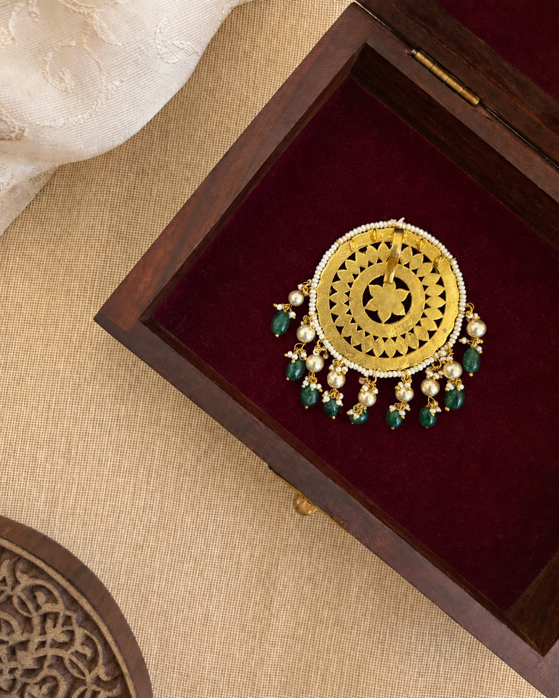 Jadau Kundan Floral Pendant | Handmade Gold Plated | HA385