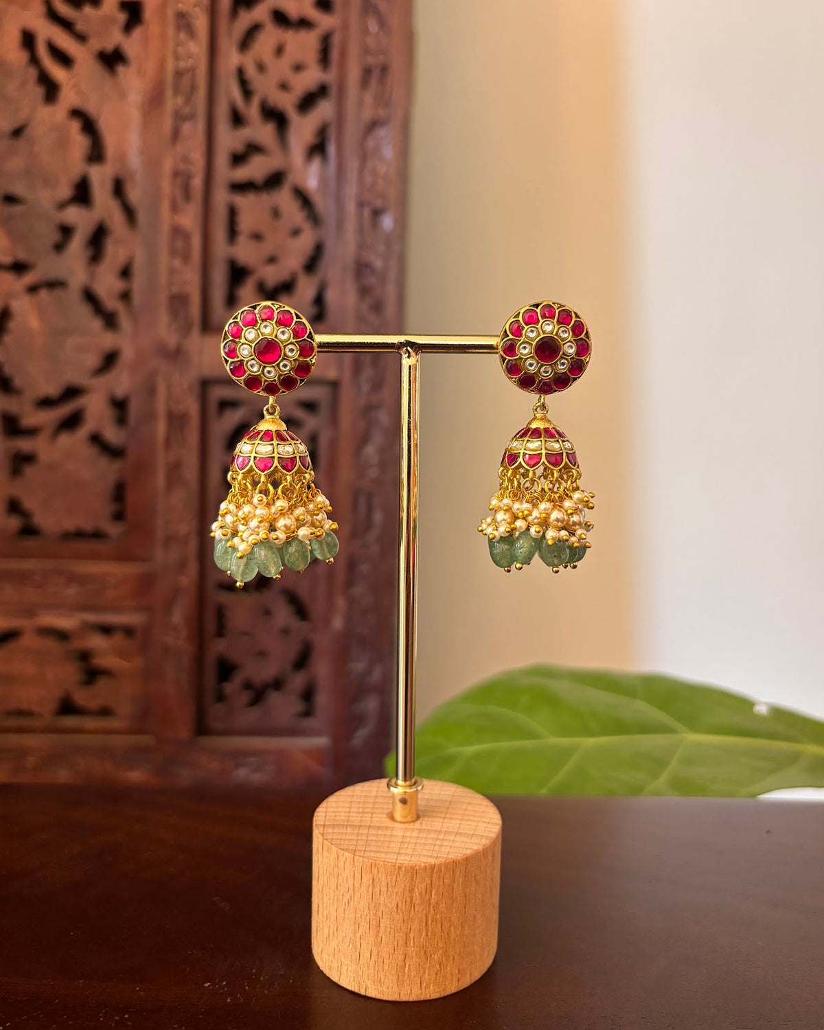 Classic Jadau Kundan Pear Drop Jhumkas | Handmade Gold Plated | ER481