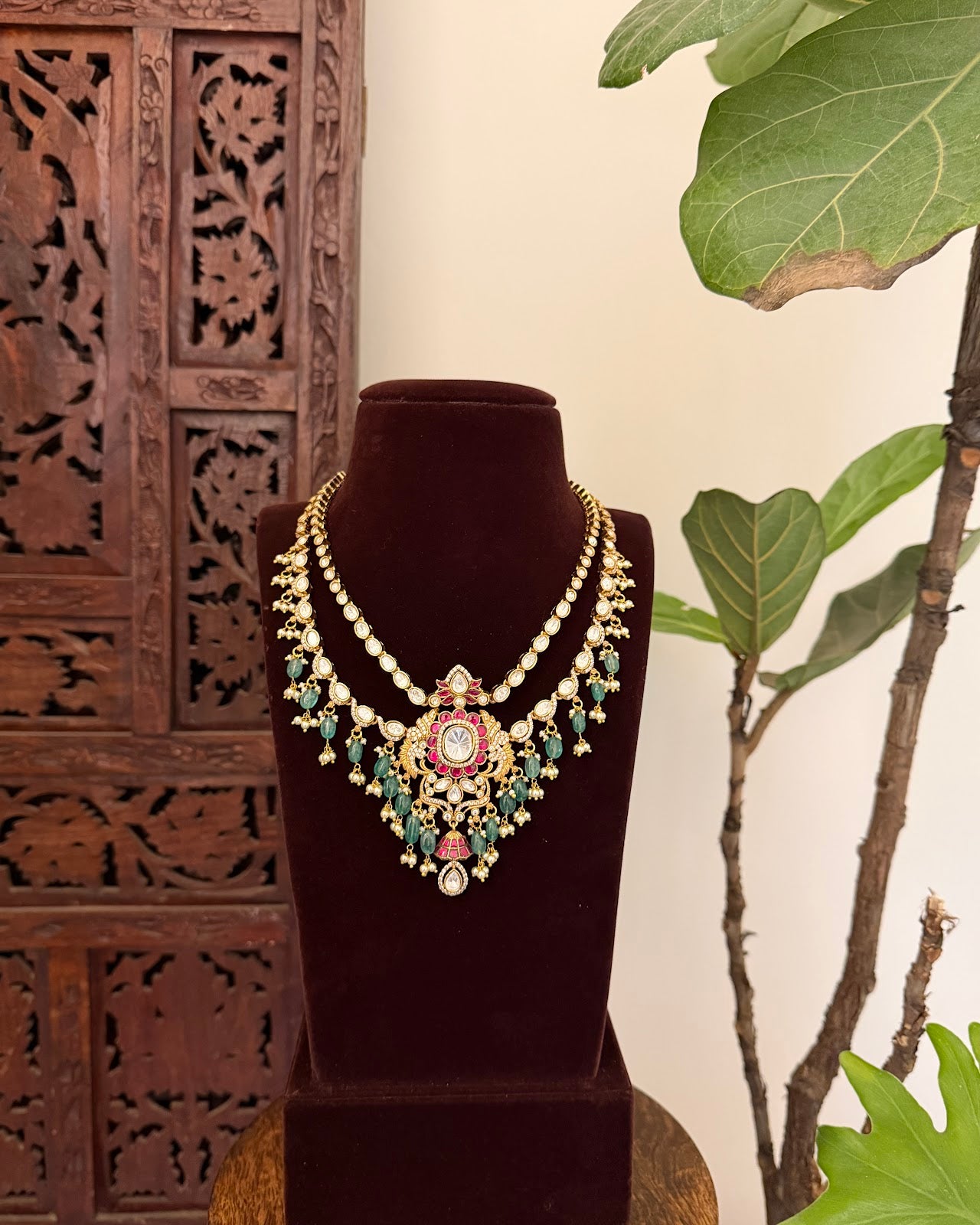Mossanite Kundan Contemporary Necklace with Earrings | NC732