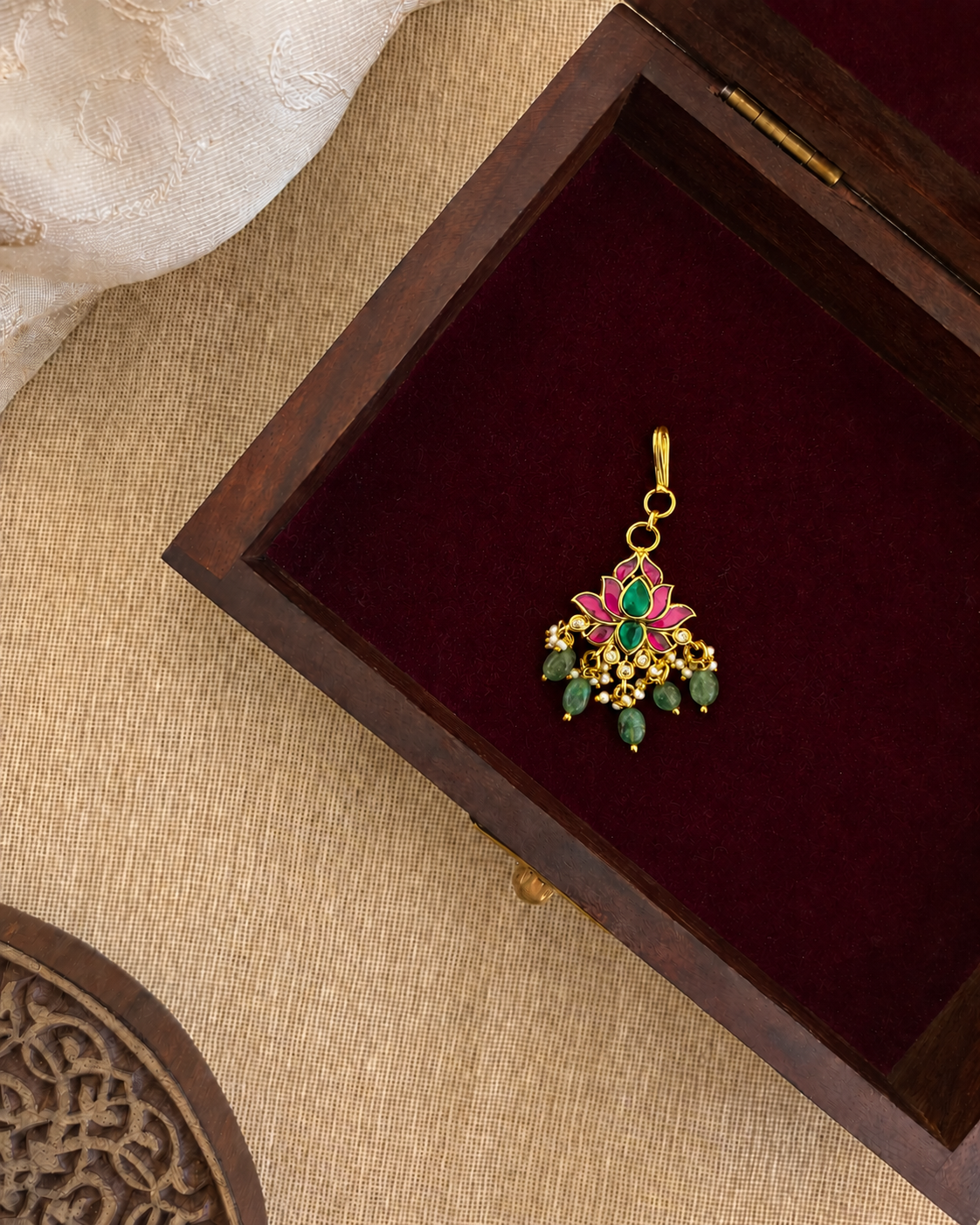 Lotus Jadau Kundan Minimal Maang Tikka | Handmade Gold Plated | MT358