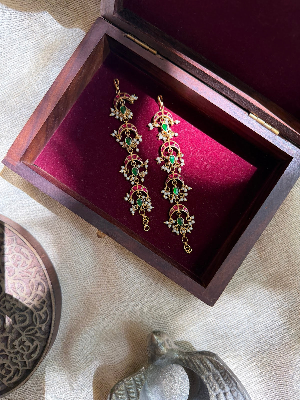 Multicolour Kundan Straight Ear Chain | Handmade Gold Plated | EC236