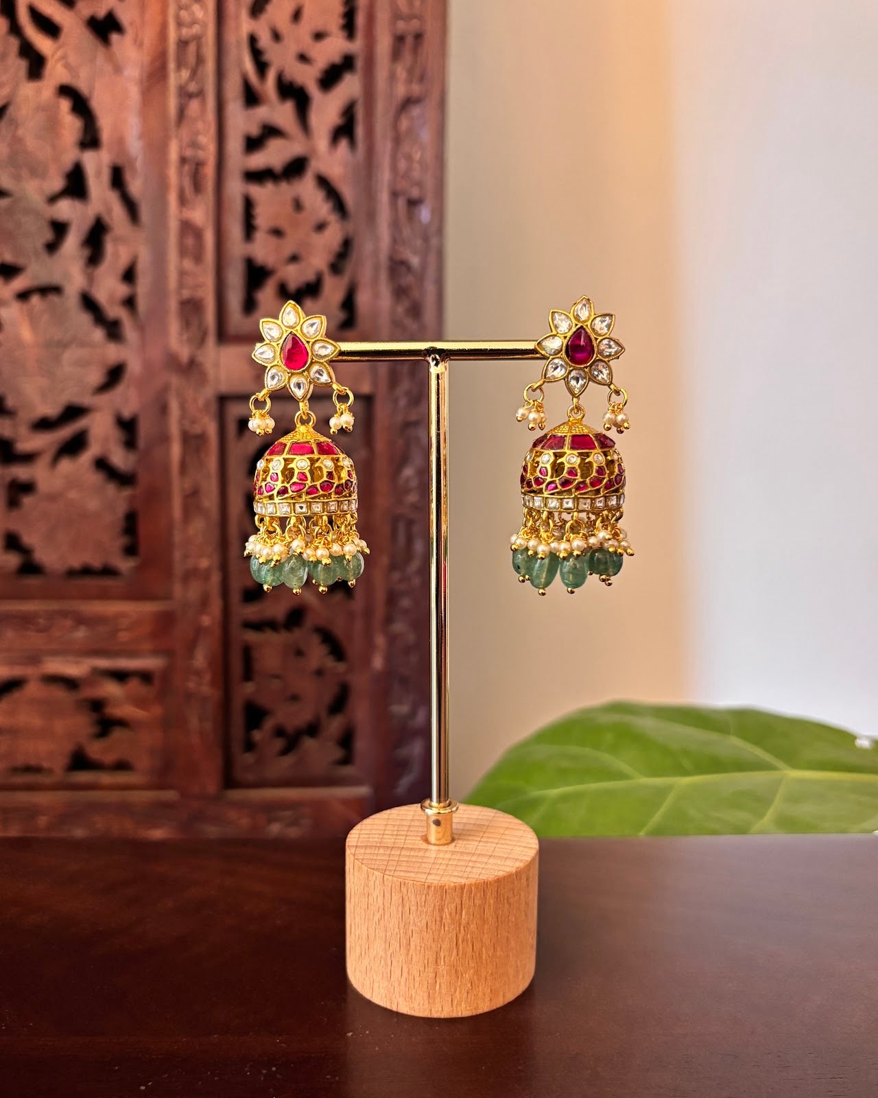 Timeless Floral Kundan Jhumkas | Handmade Gold Plated | ER483