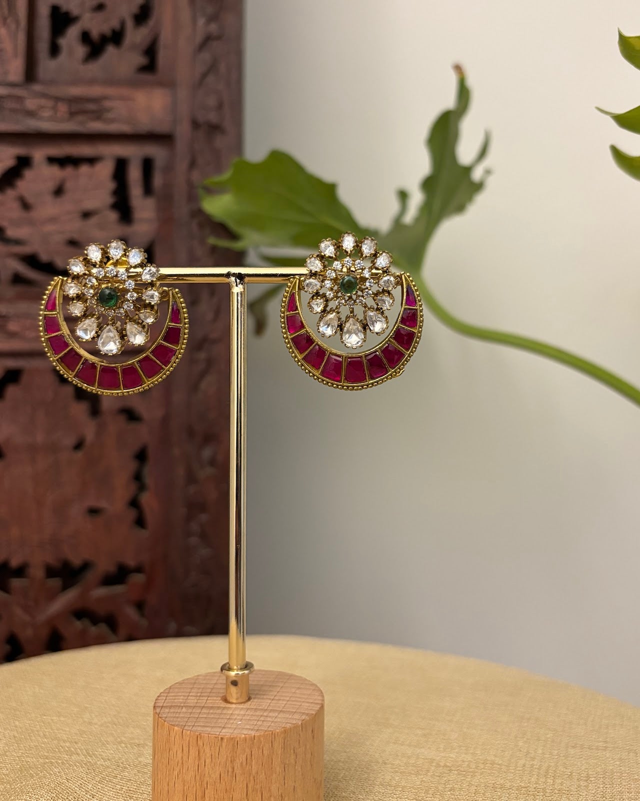 Ruby Emerald Bloom Studs | Handmade Gold Plated | ER422