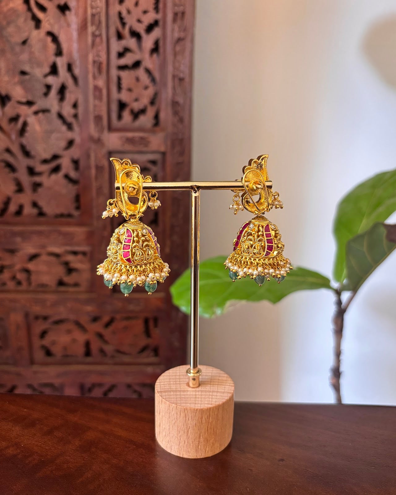 Peacock Jadau Kundan Jhumkas | Handmade Gold Plated | ER464