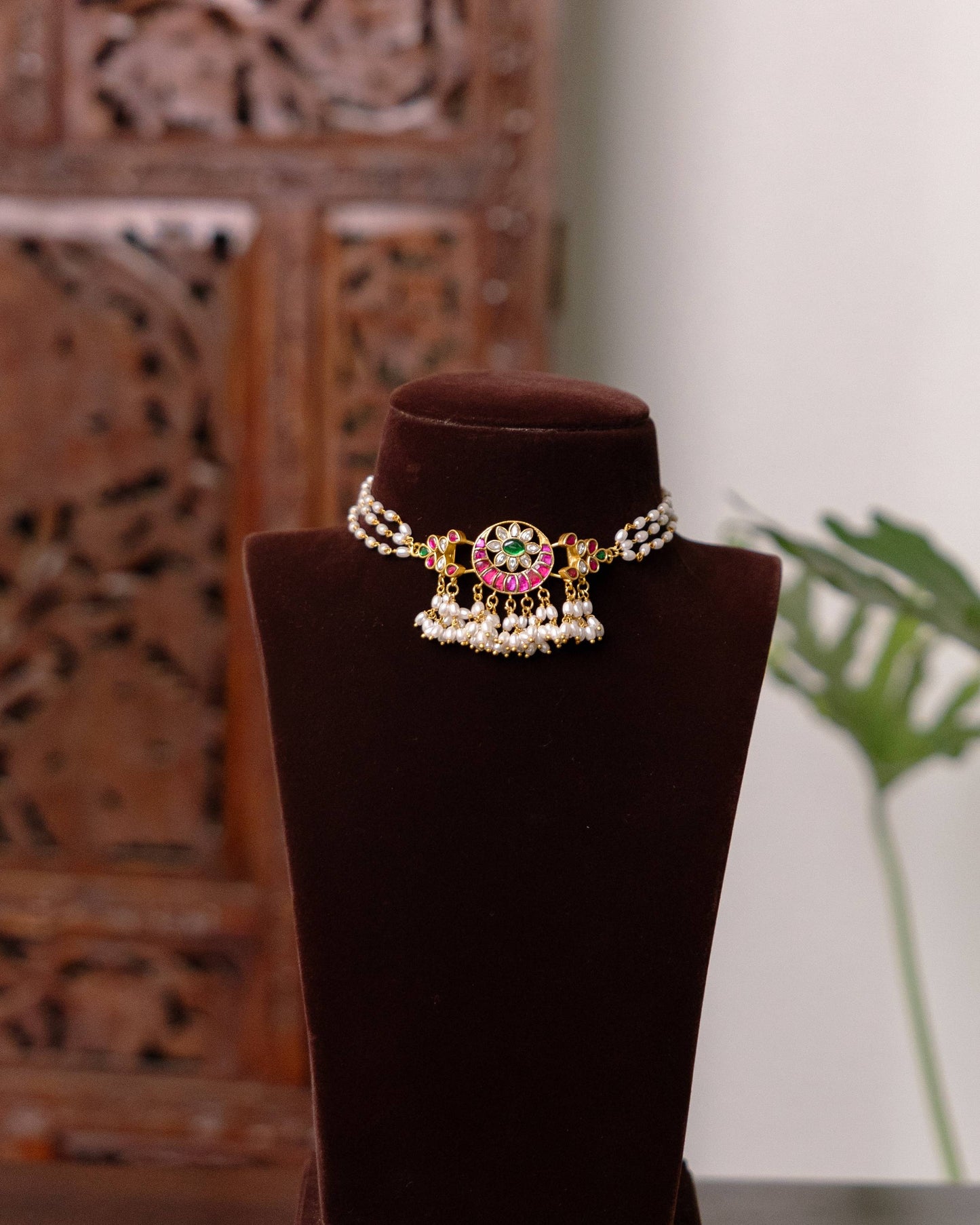 Floral Pearl Jadau Kundan Choker – Heritage Statement Jewellery| NC627