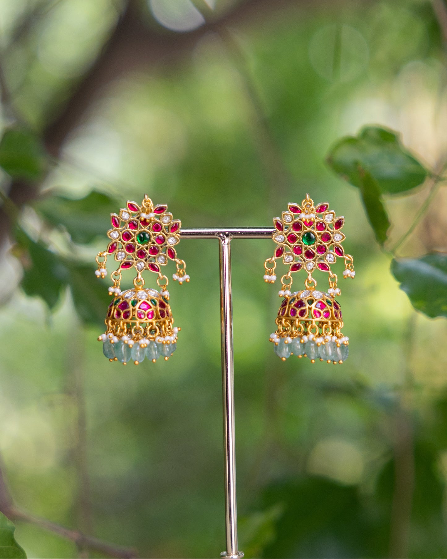 Multicolor Floral Jadau Kundan Jhumkas | ER367
