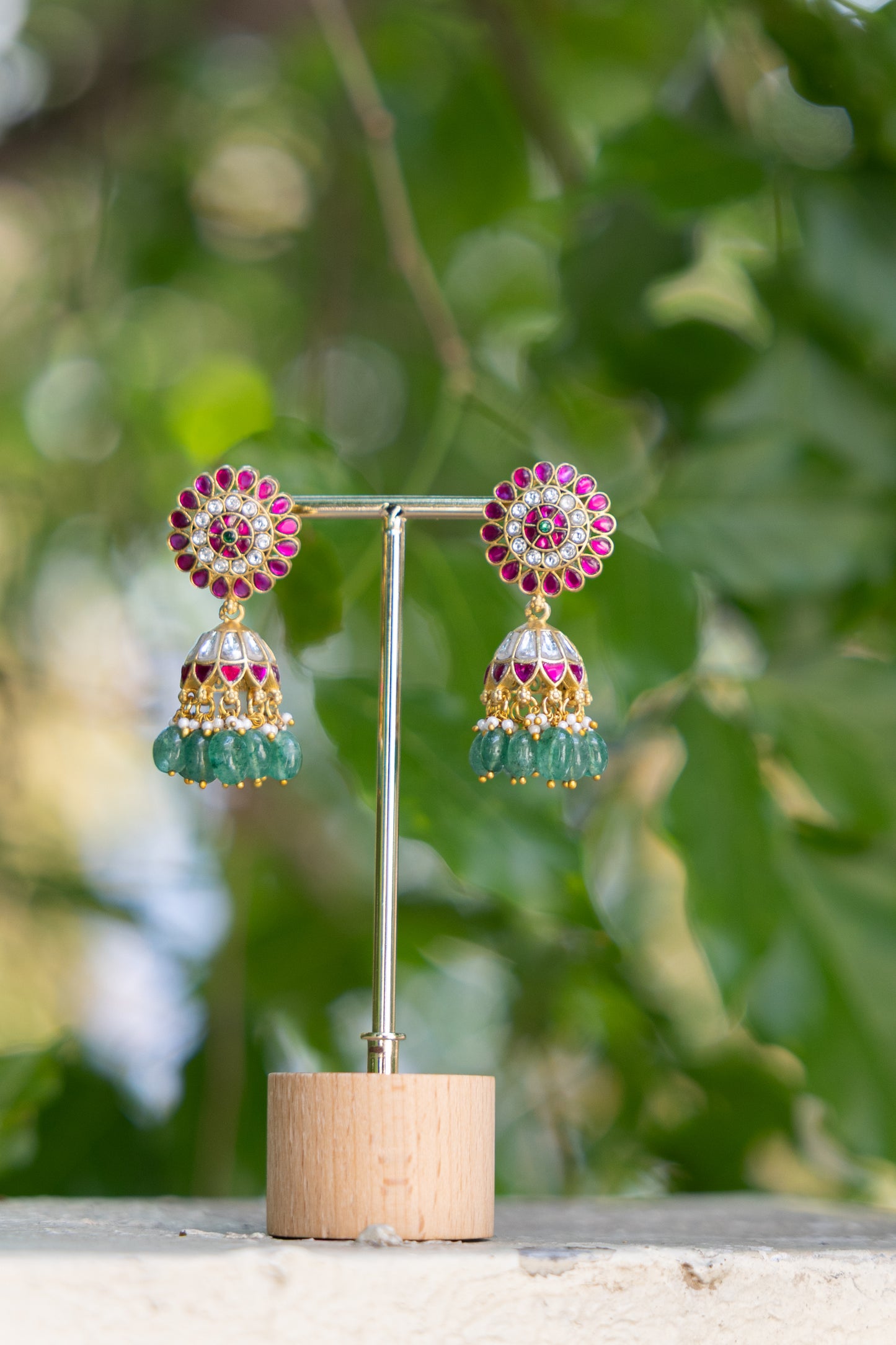 Multicolor Floral Jadau Kundan Jhumkas with Pearl Hangings | ER339