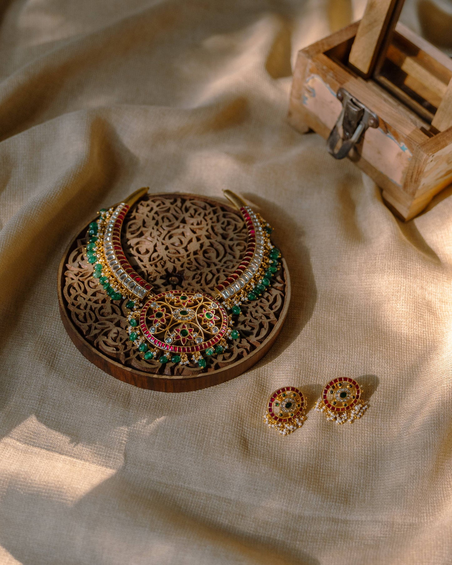 Bridal Jadau Kundan Floral Necklace with Strawberry Beads | NC623