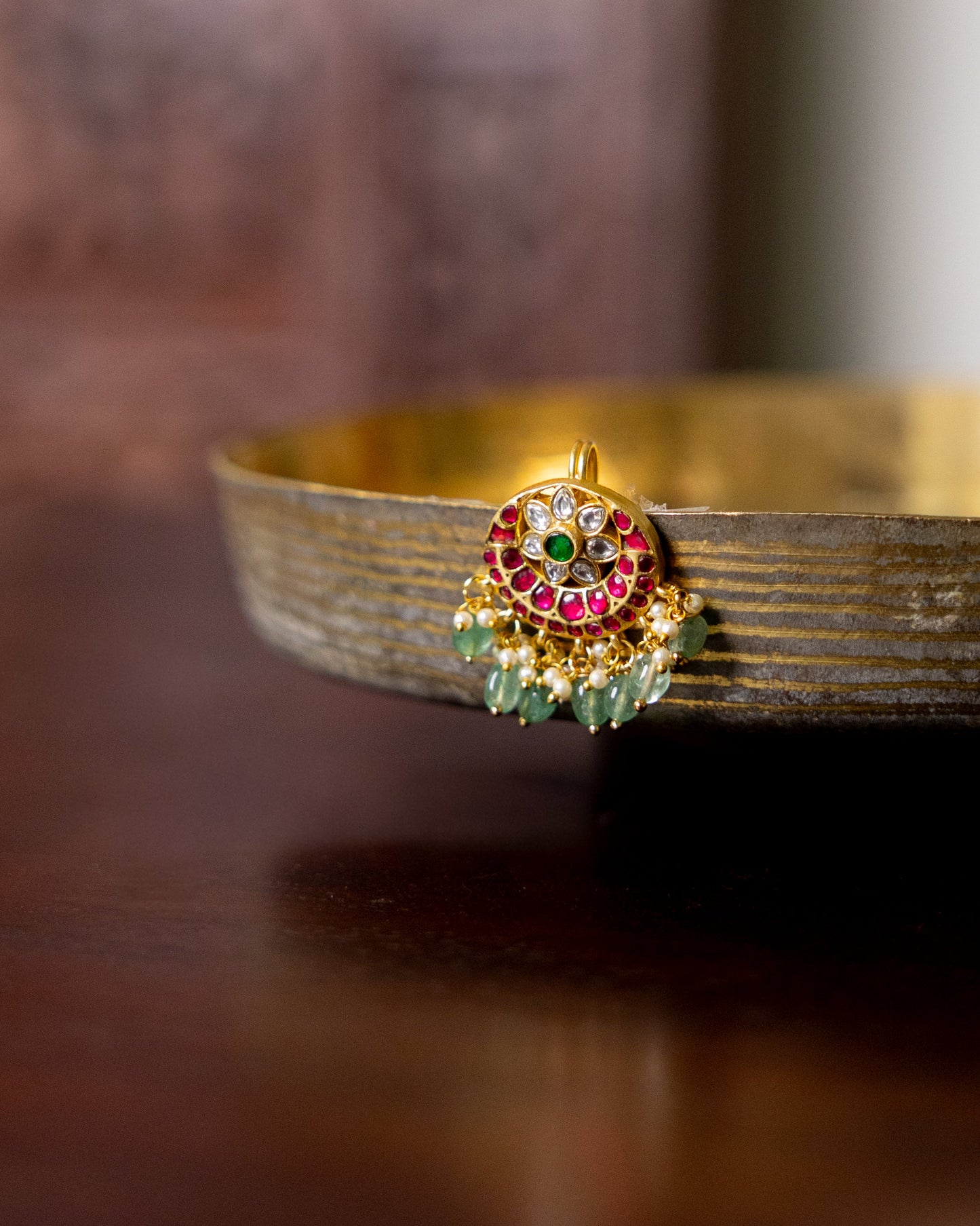 Multicolor Royal Floral Peacock Jadau Kundan Pendant | HA325