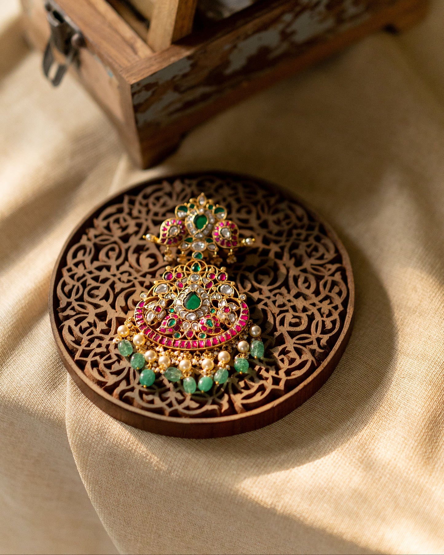 Multicolor Royal Floral Peacock Jadau Kundan Pendant | HA338